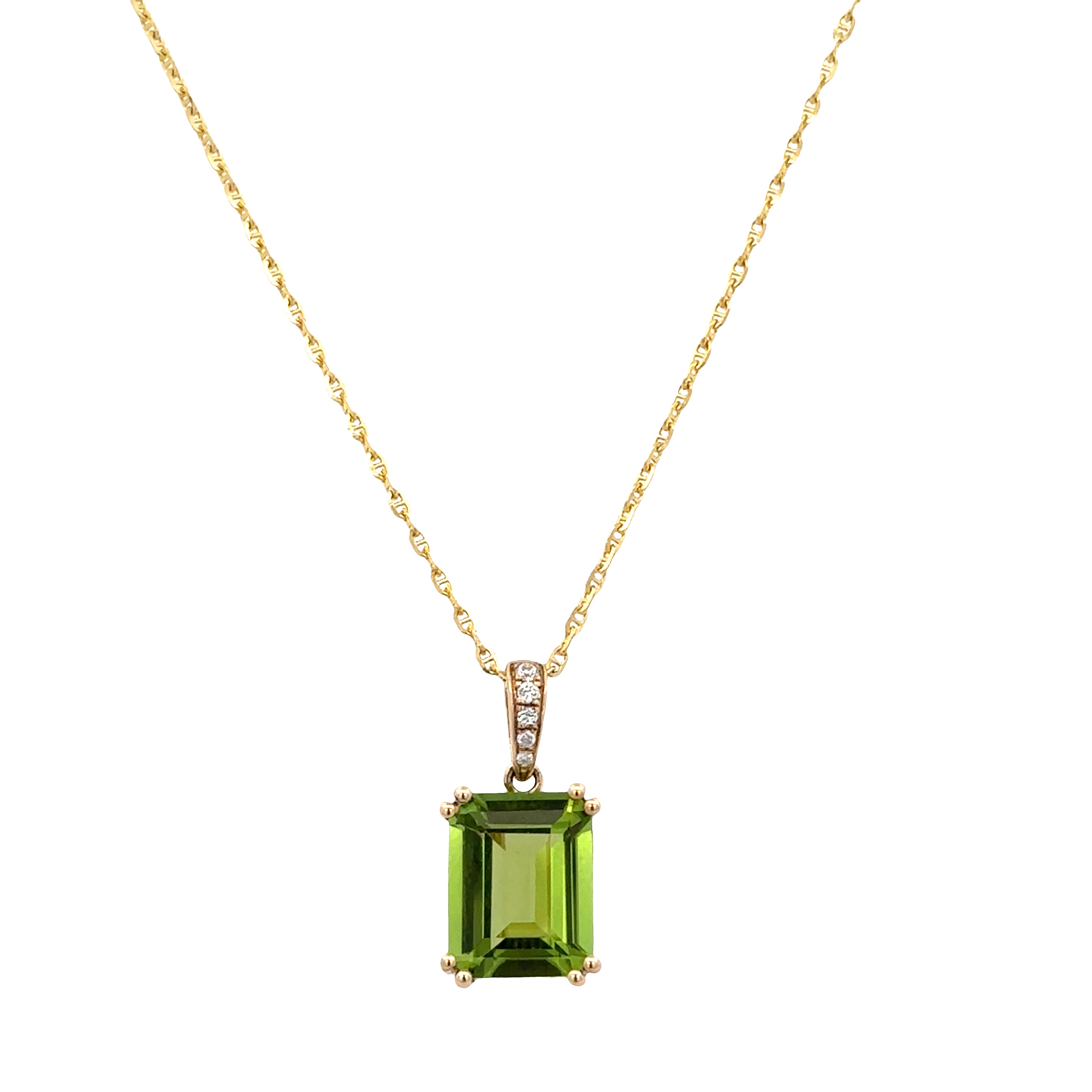 14k Yellow Gold Peridot and Diamond Pendant Necklace