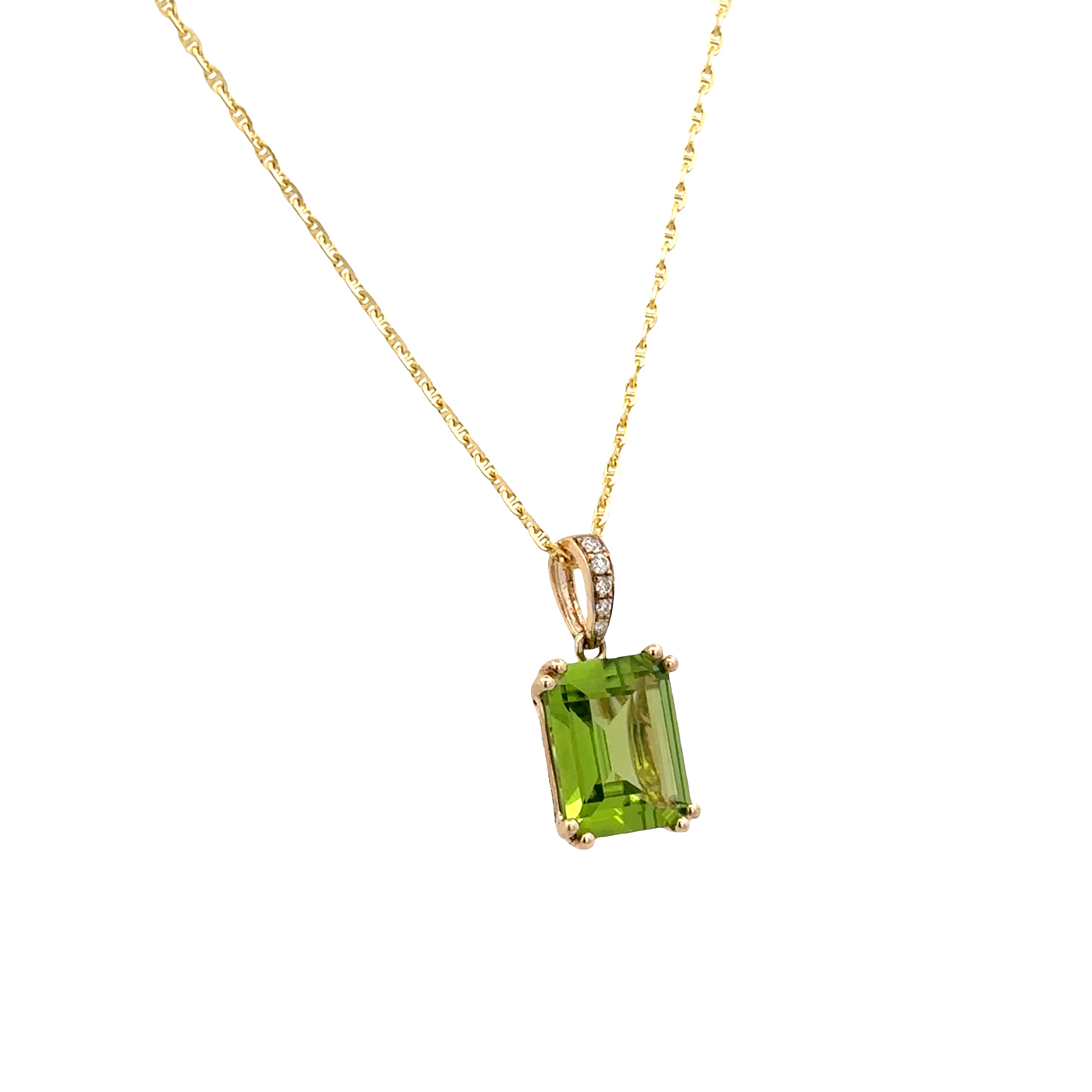14k Yellow Gold Peridot and Diamond Pendant Necklace
