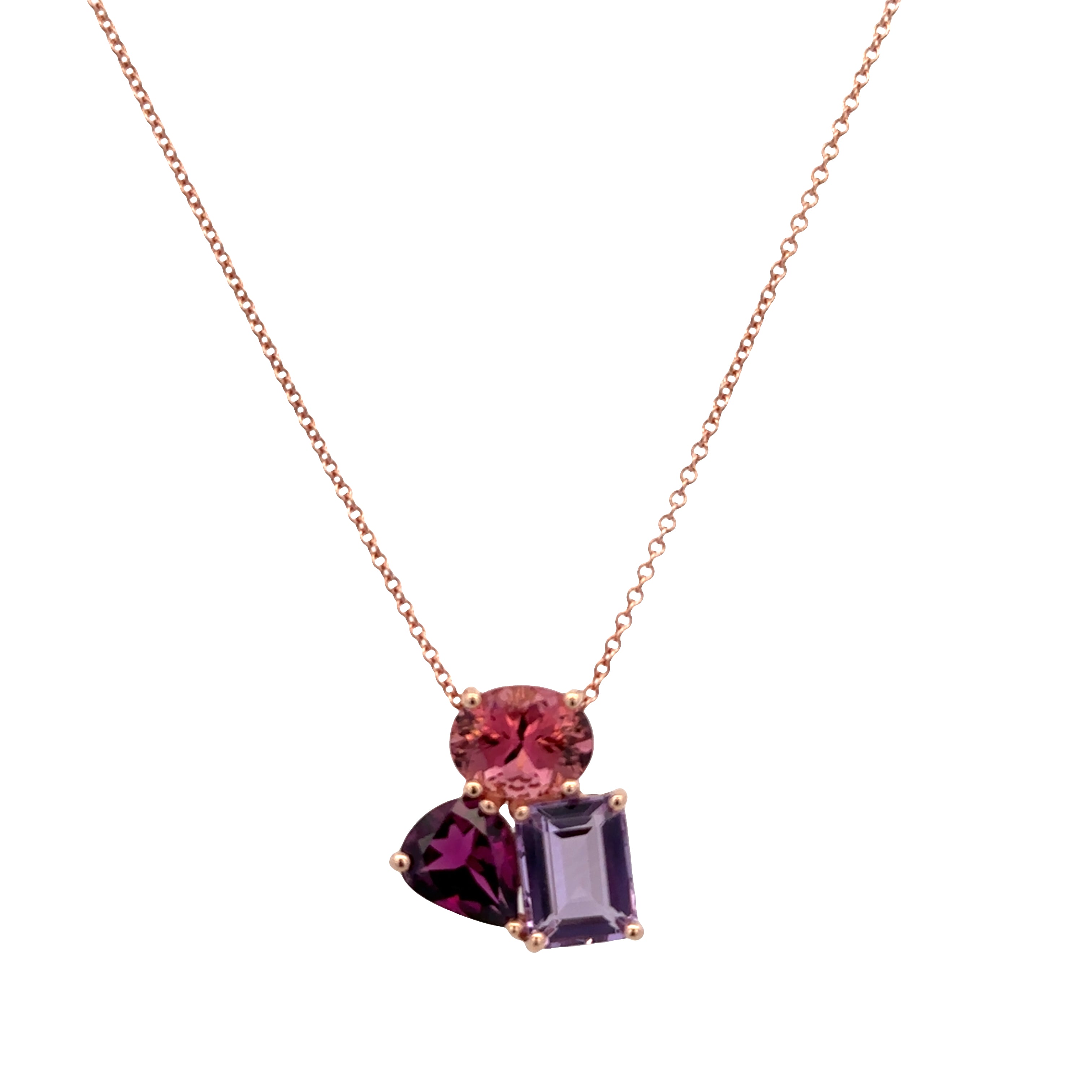 14k Rose Gold Multi-Gemstone Pendant Necklace