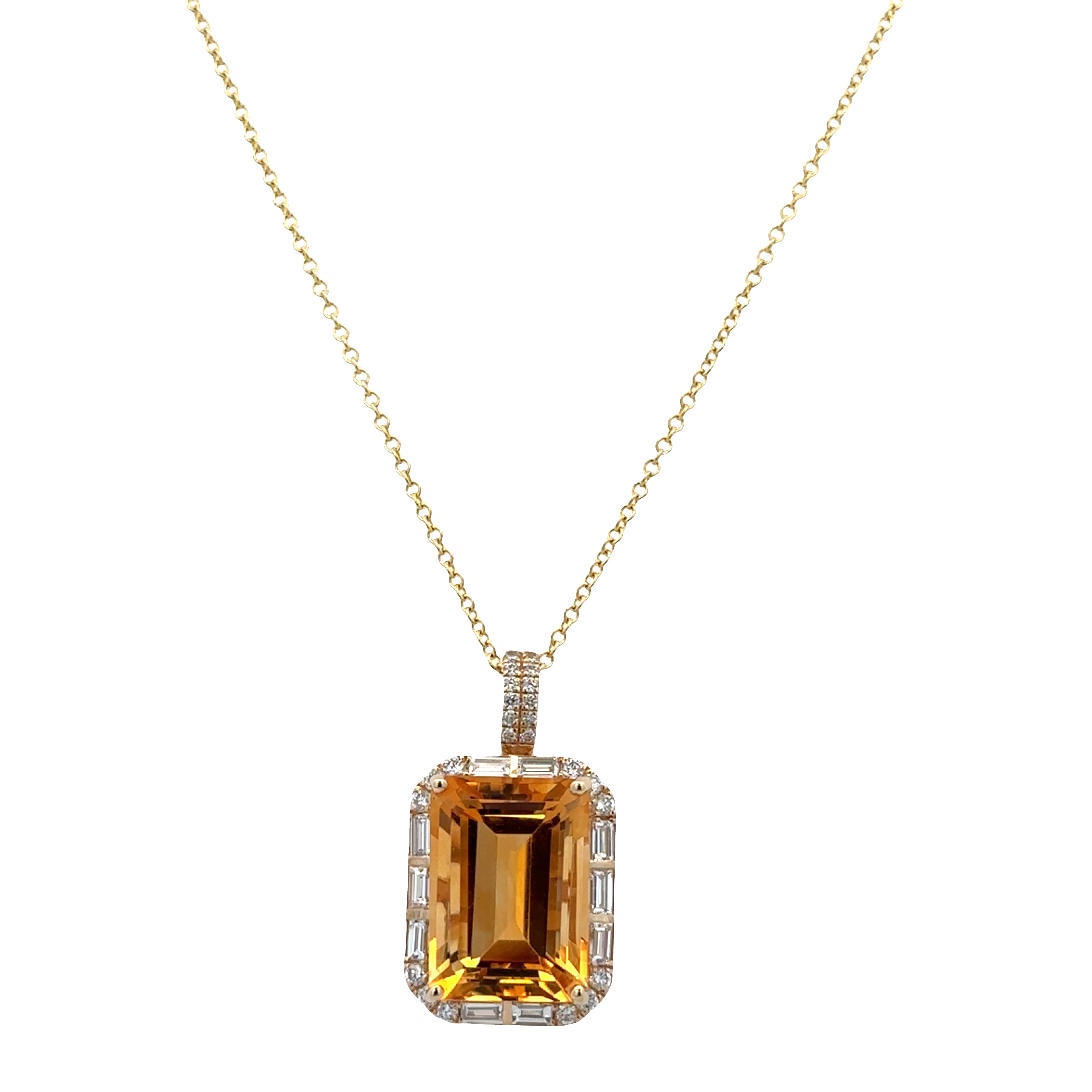 14k Yellow Gold Citrine & Diamond Halo Pendant Necklace – 18"