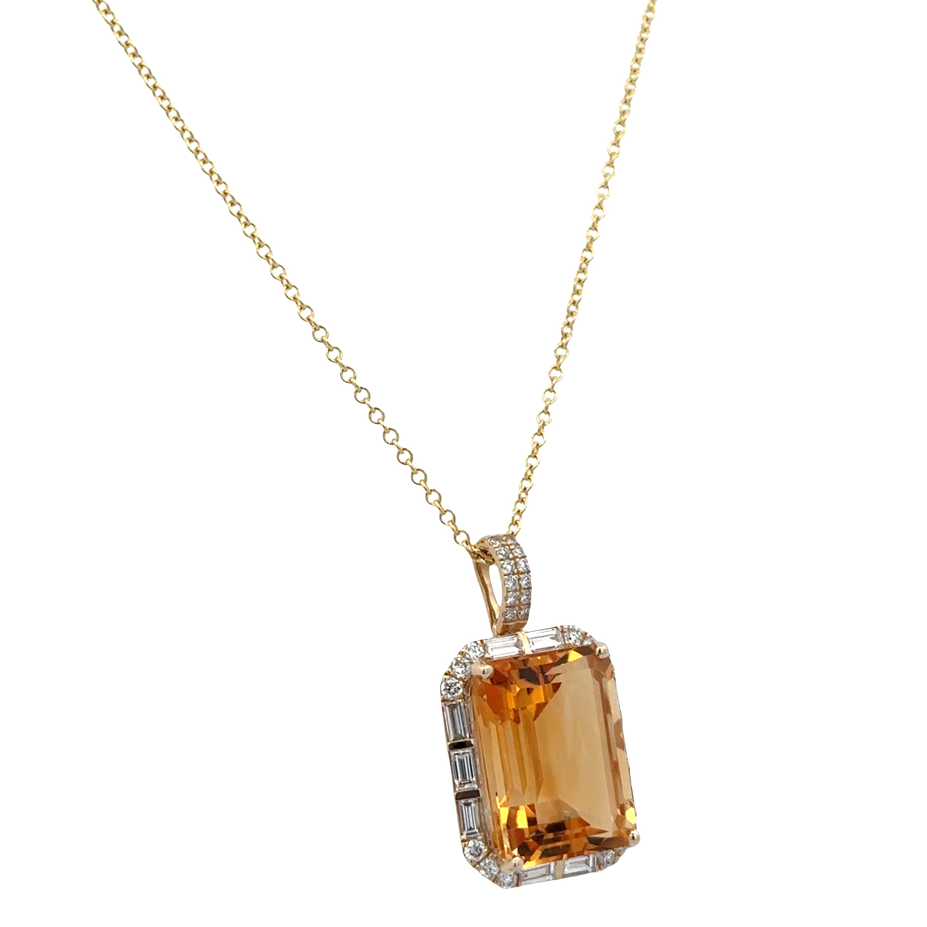 14k Yellow Gold Citrine & Diamond Halo Pendant Necklace – 18"