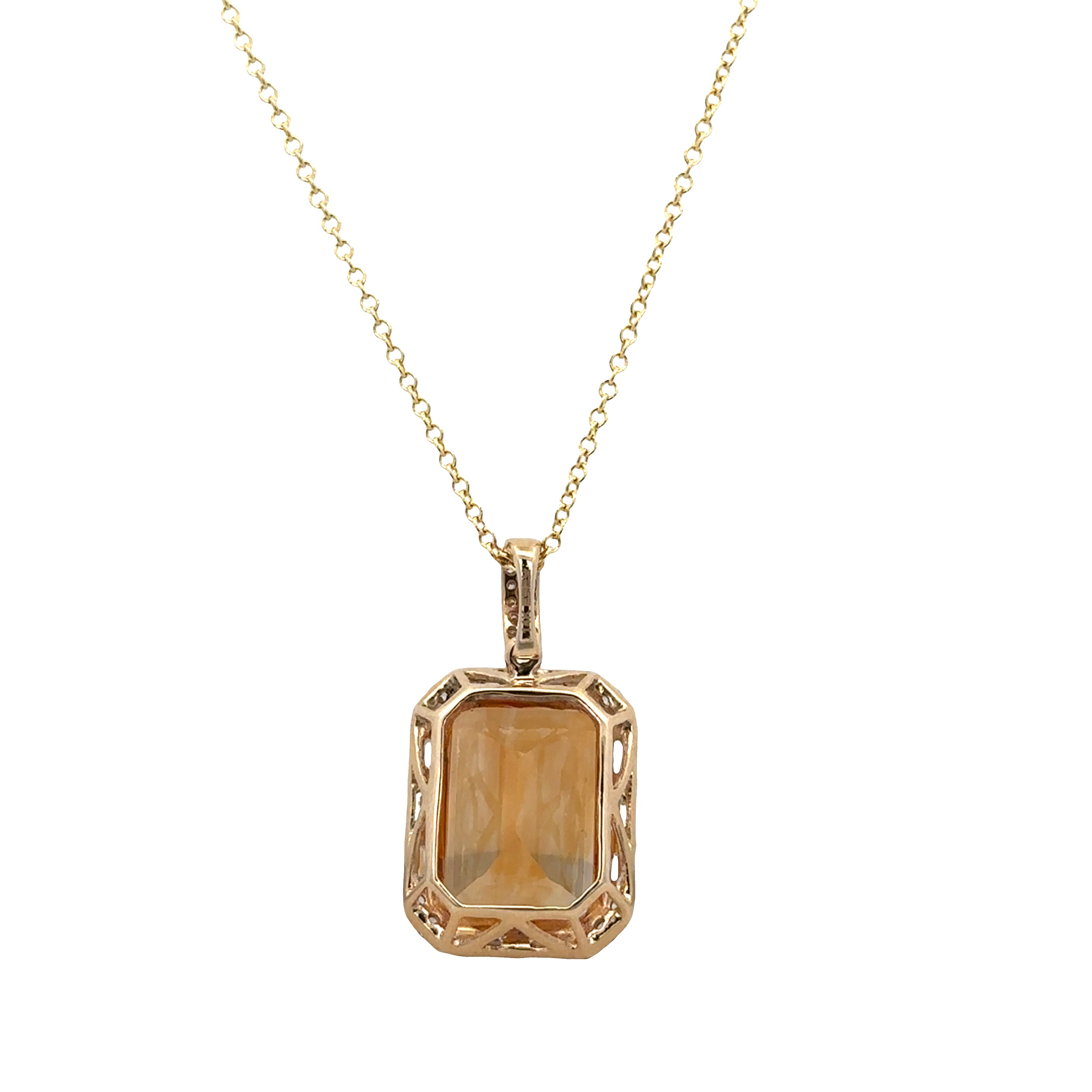 14k Yellow Gold Citrine & Diamond Halo Pendant Necklace – 18"