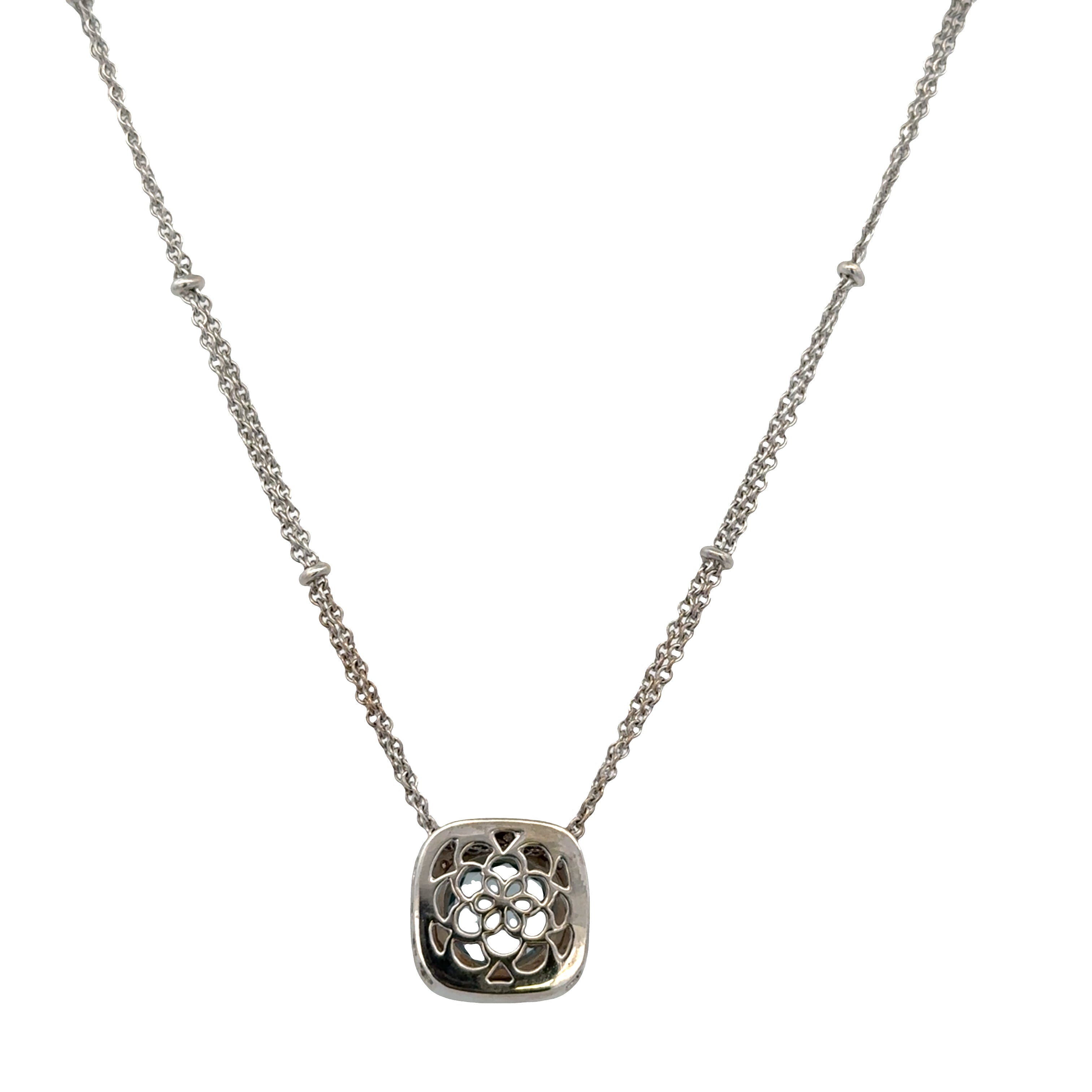 14k White Gold Double Strand Blue Topaz & Diamond Necklace – 16"