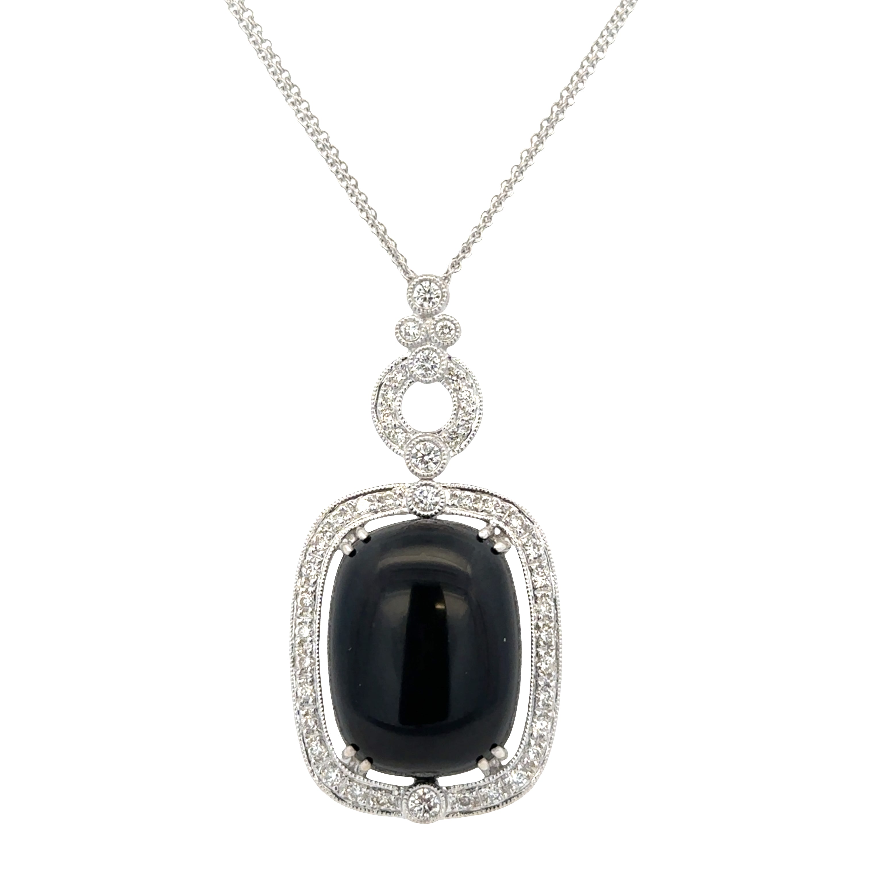 Vintage-Inspired 18k White Gold Black Onyx & Diamond Pendant Necklace