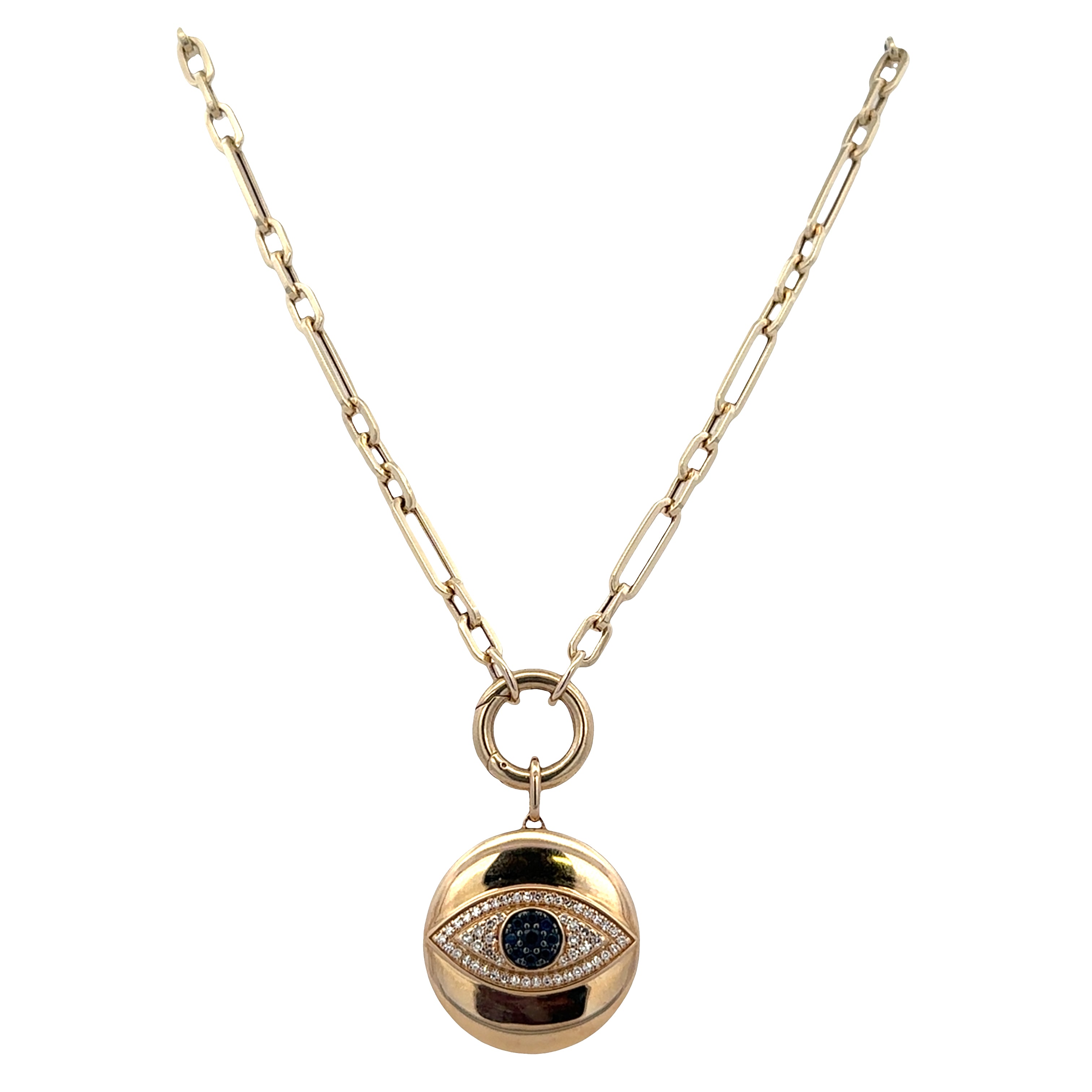 14k Yellow Gold Sapphire & Diamond Evil Eye Necklace – 18"