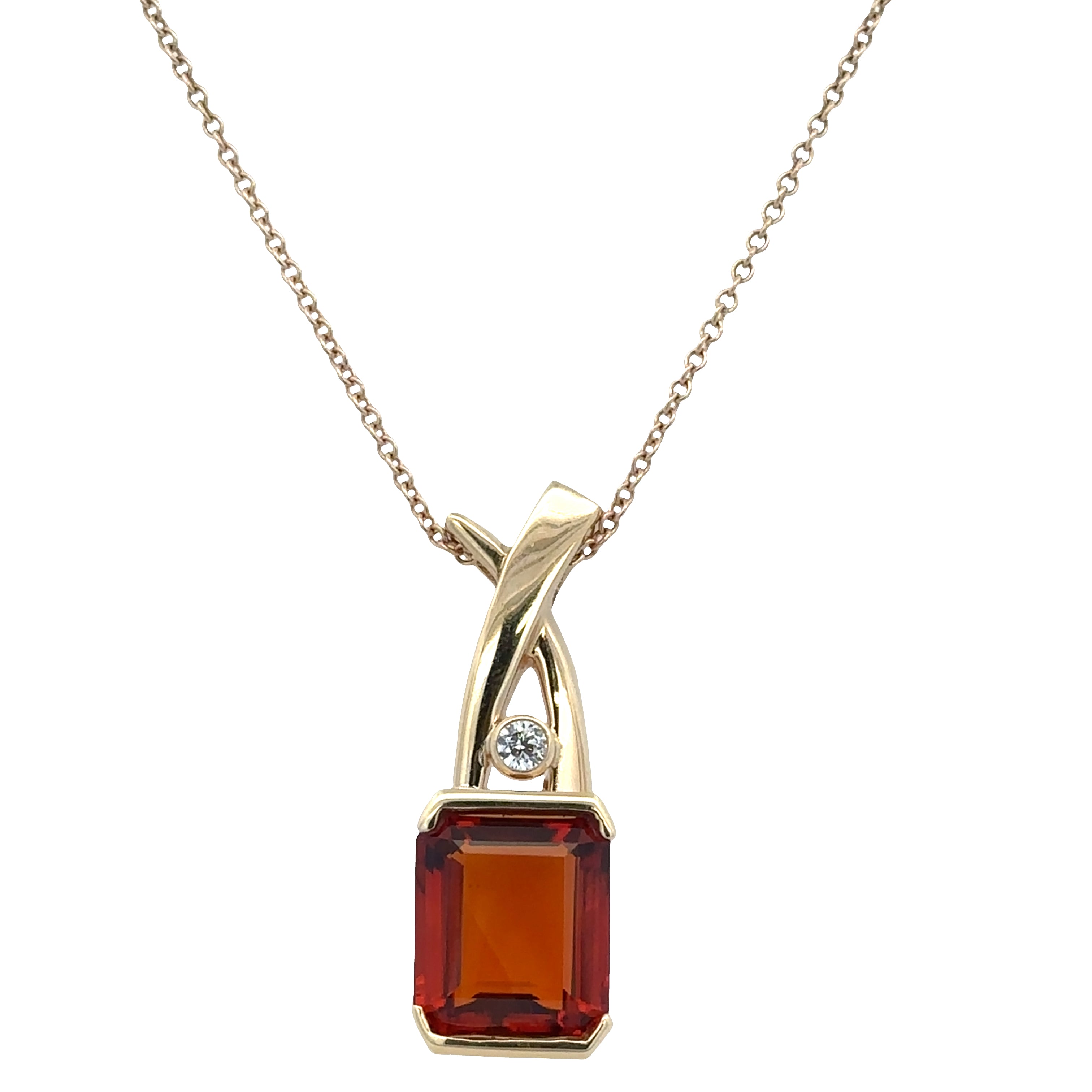 Vintage 14k Yellow Gold Citrine & Diamond X-Motif Pendant Necklace – 18"