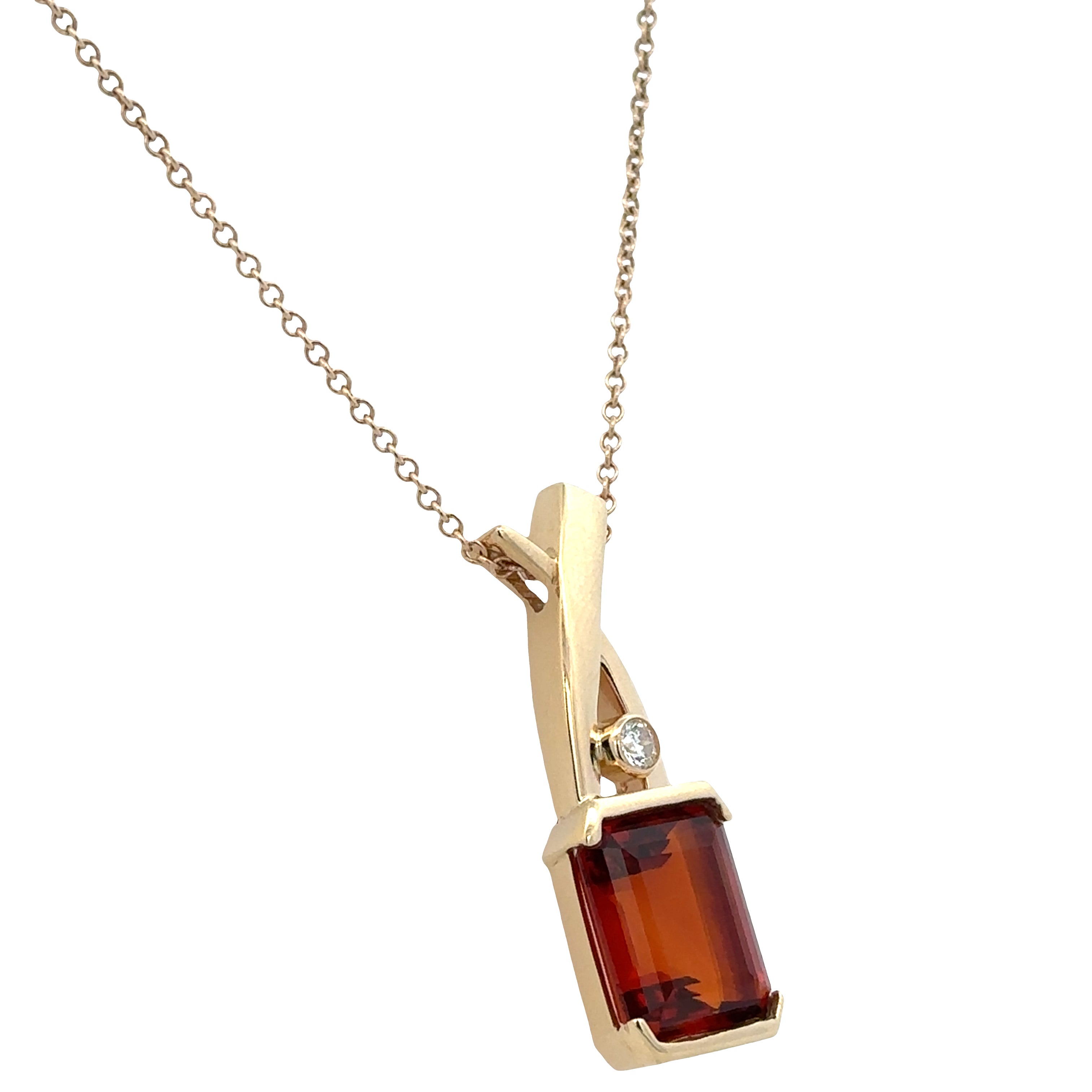 Vintage 14k Yellow Gold Citrine & Diamond X-Motif Pendant Necklace – 18"