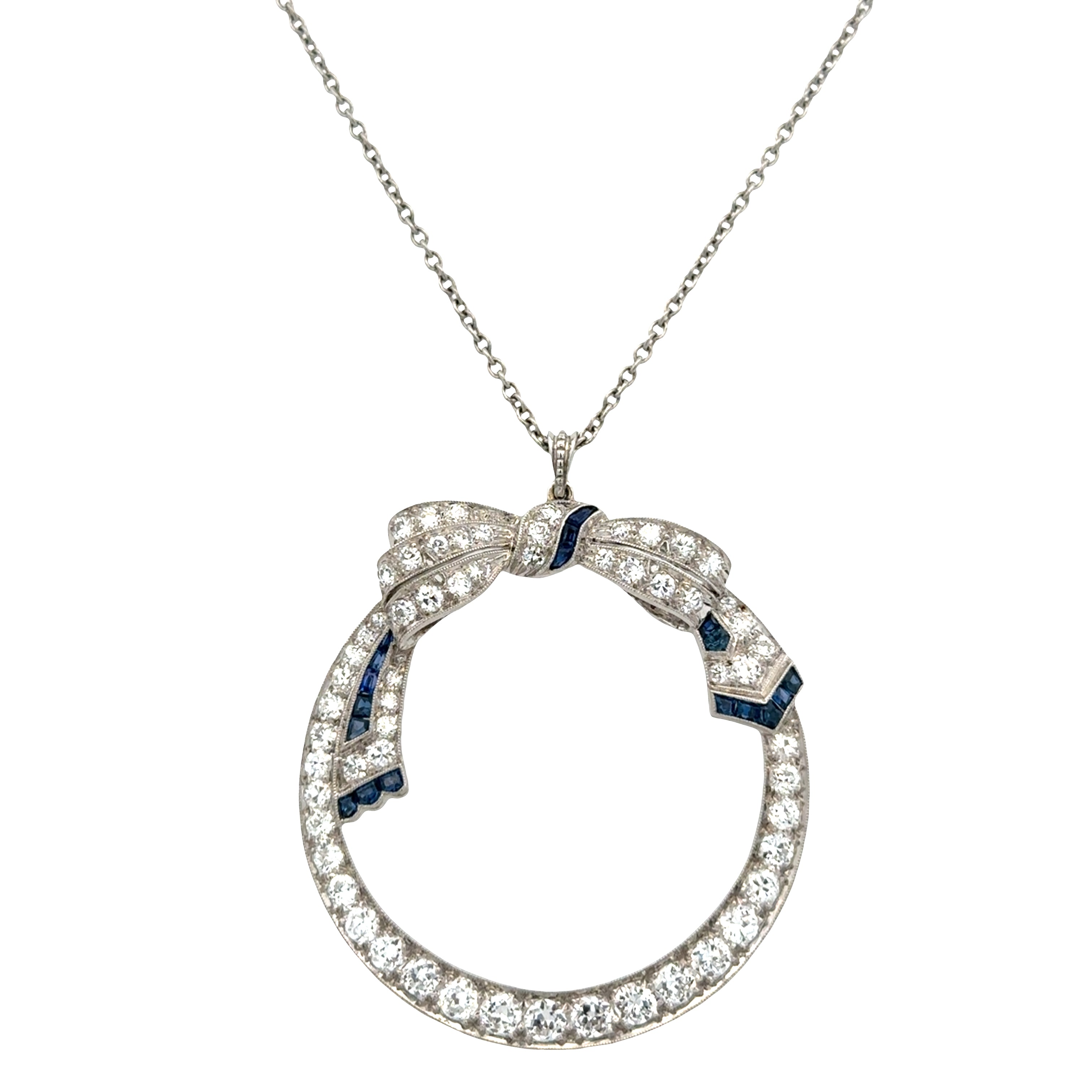 Platinum Art Deco Diamond & Sapphire Wreath Pendant – Circa 1920s