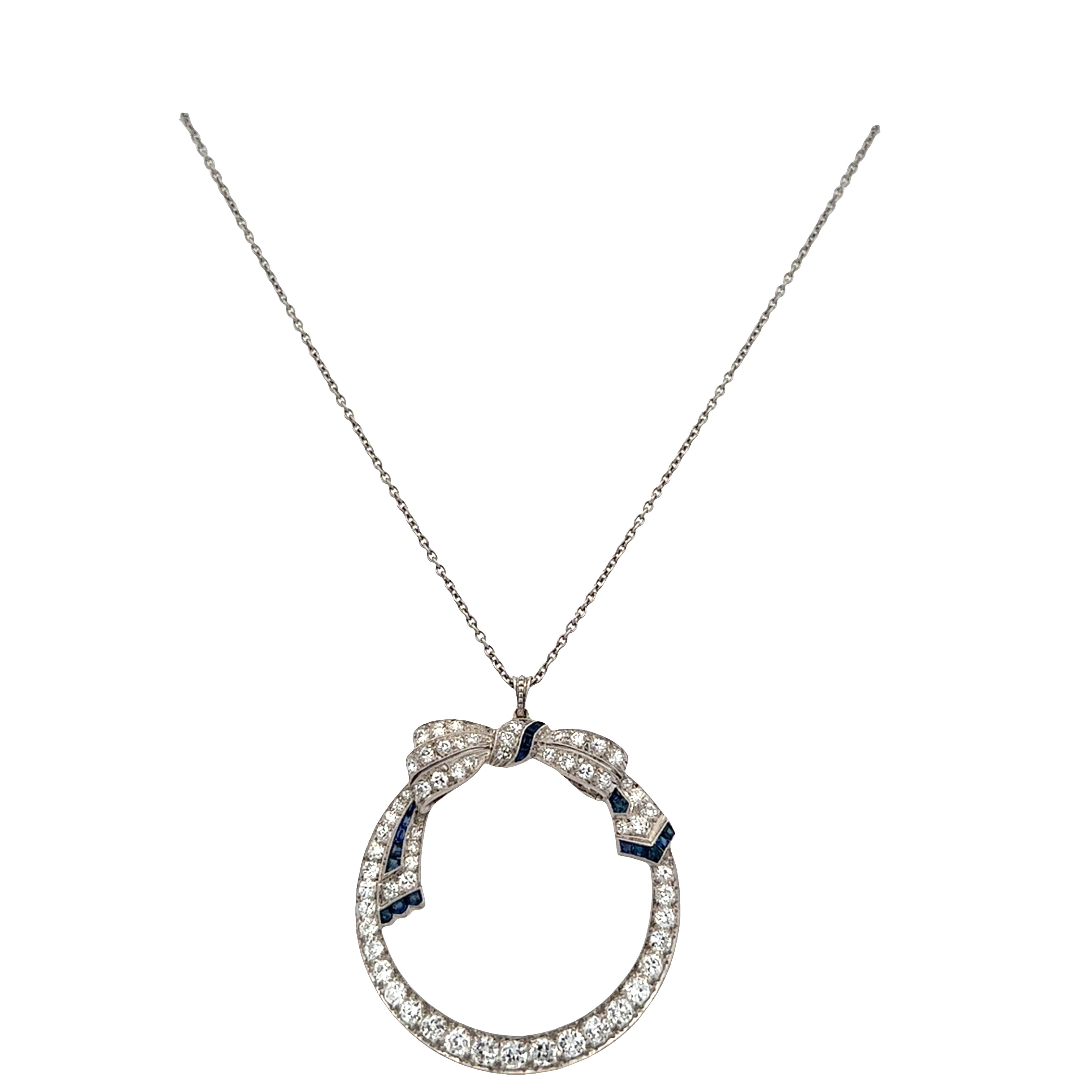 Platinum Art Deco Diamond & Sapphire Wreath Pendant – Circa 1920s
