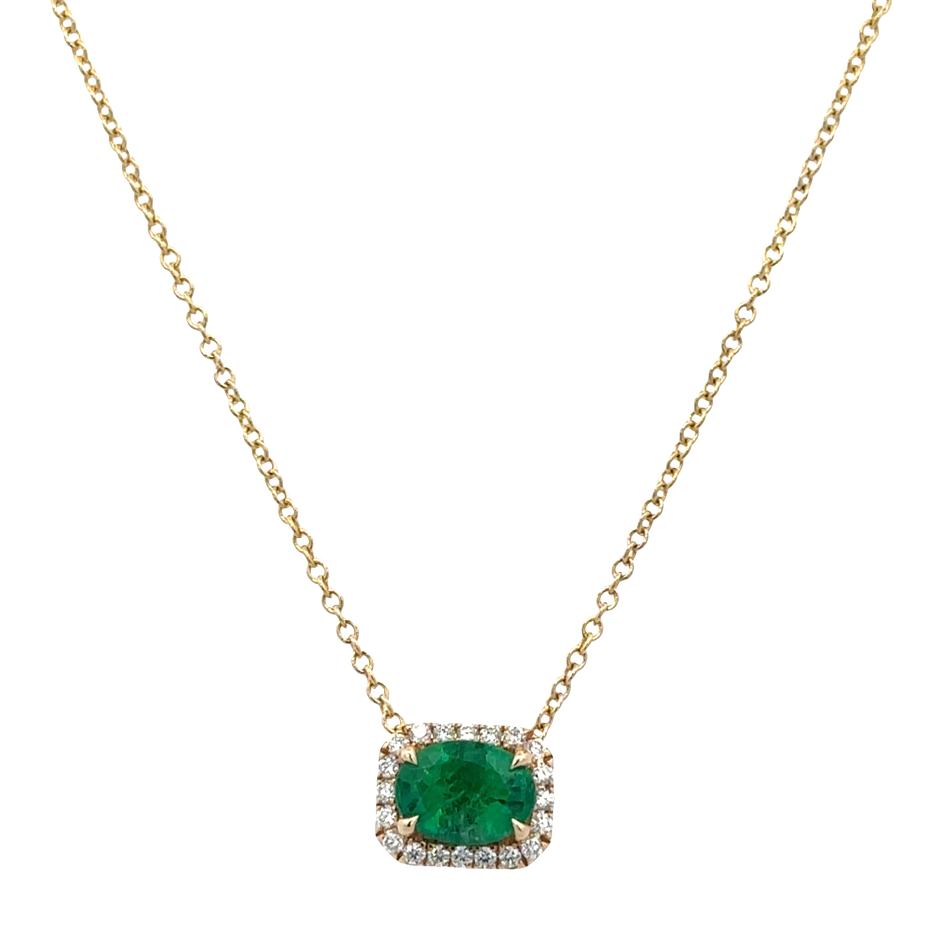 14k Yellow Gold Emerald & Diamond Slide Pendant Necklace – Adjustable 18"
