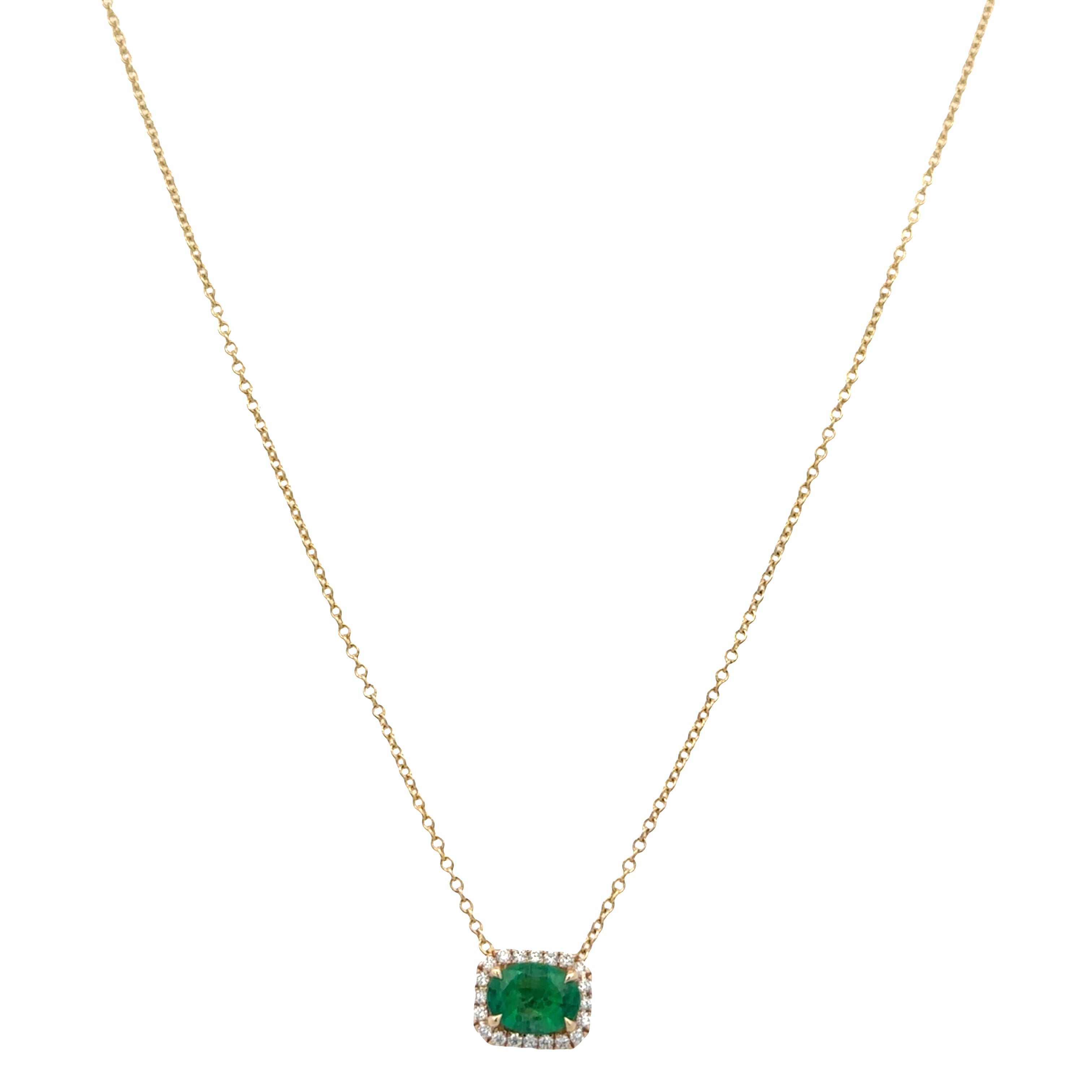 14k Yellow Gold Emerald & Diamond Slide Pendant Necklace – Adjustable 18"