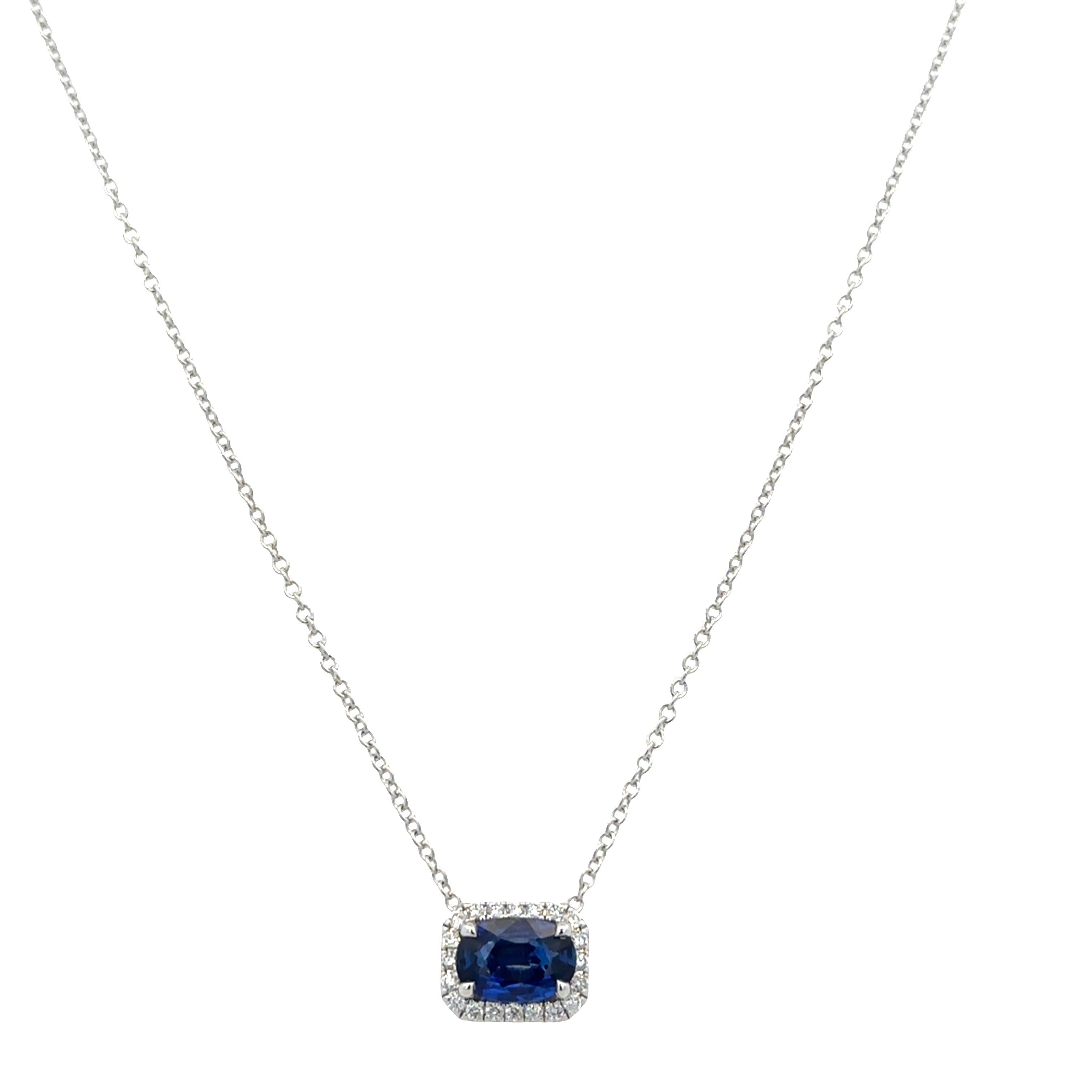 14k White Gold Sapphire & Diamond Halo Slide Pendant – 0.80 Carats