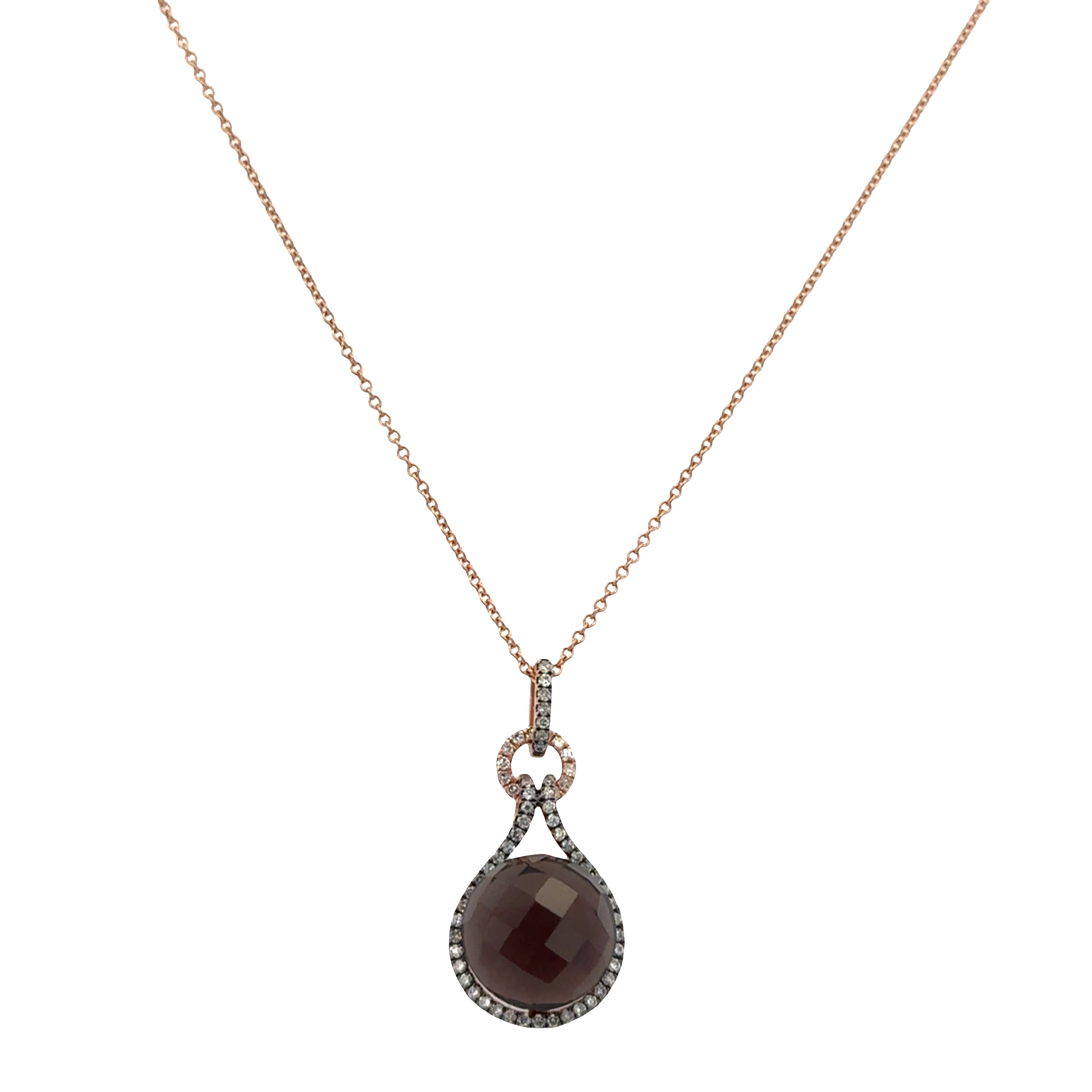 14k Rose Gold Smoky Quartz & Diamond Pendant – 0.25 CTW