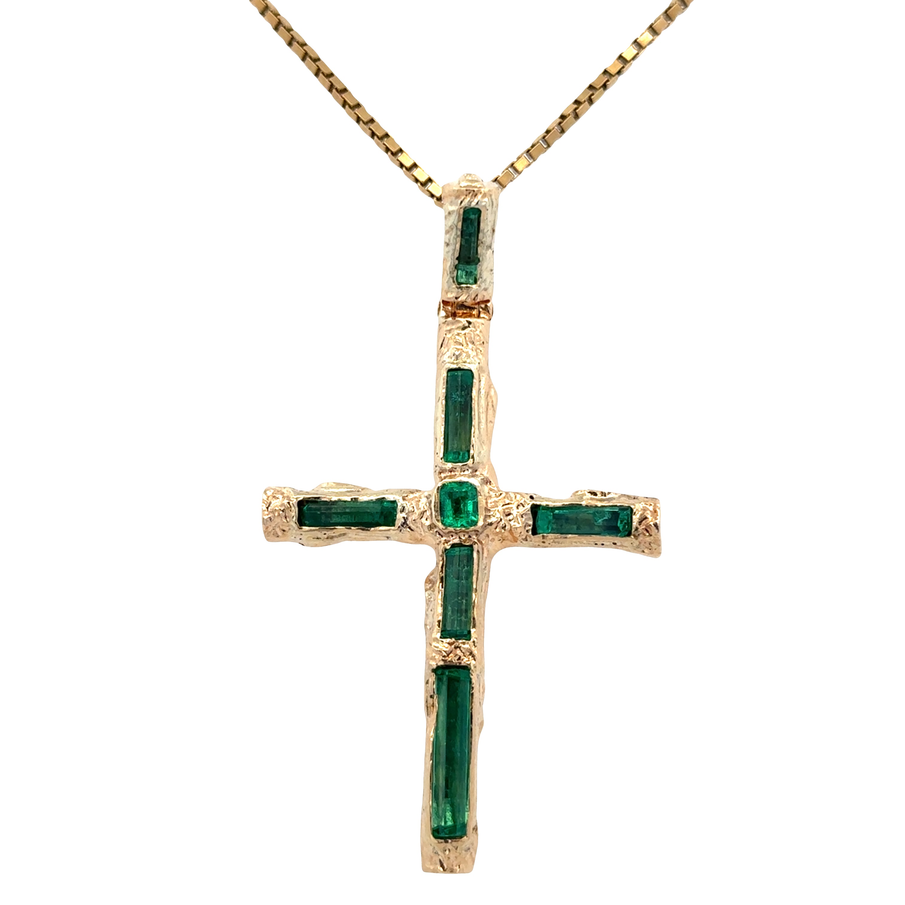 18k Yellow Gold Emerald & Green Tourmaline Cross Pendant Necklace – 24"