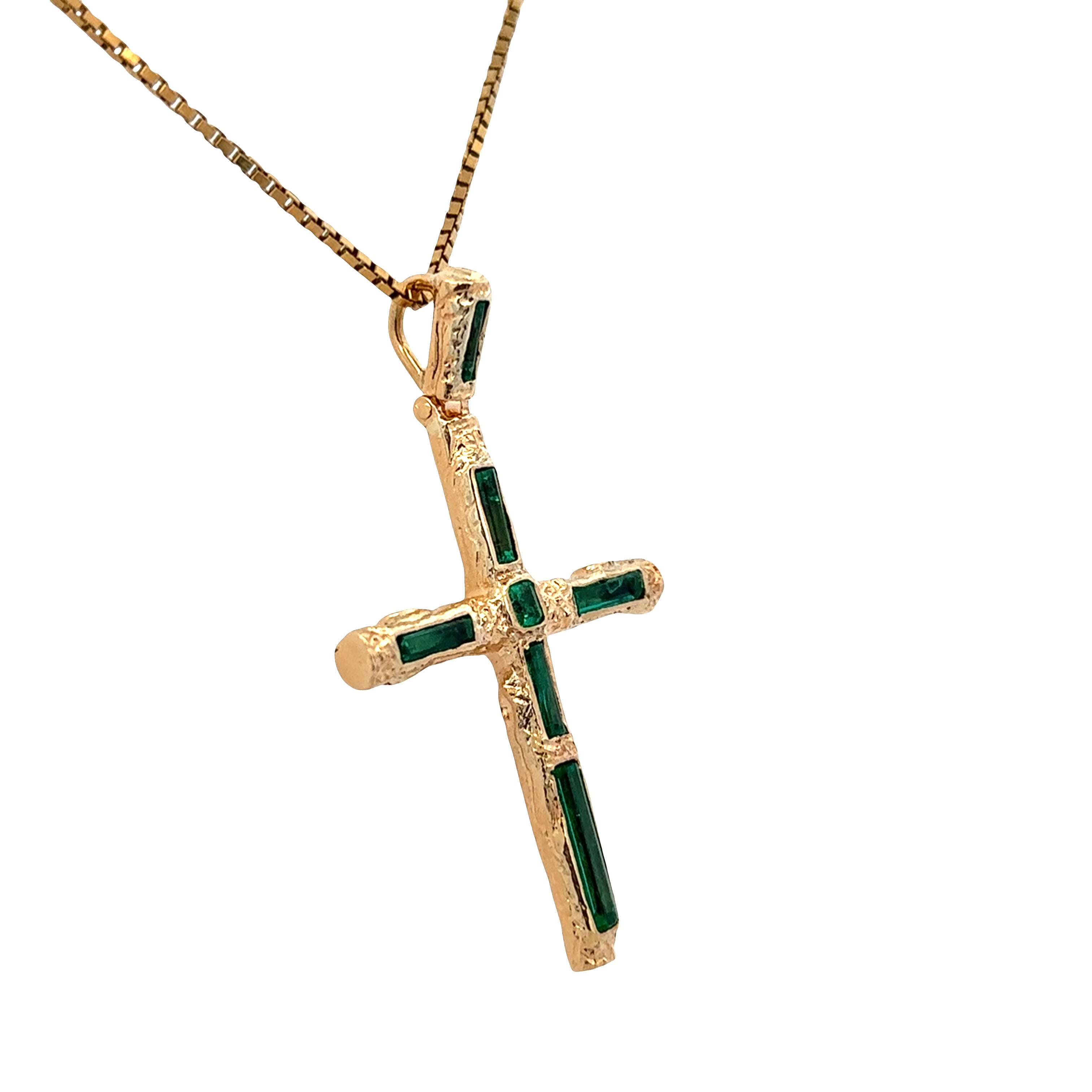 18k Yellow Gold Emerald & Green Tourmaline Cross Pendant Necklace – 24"