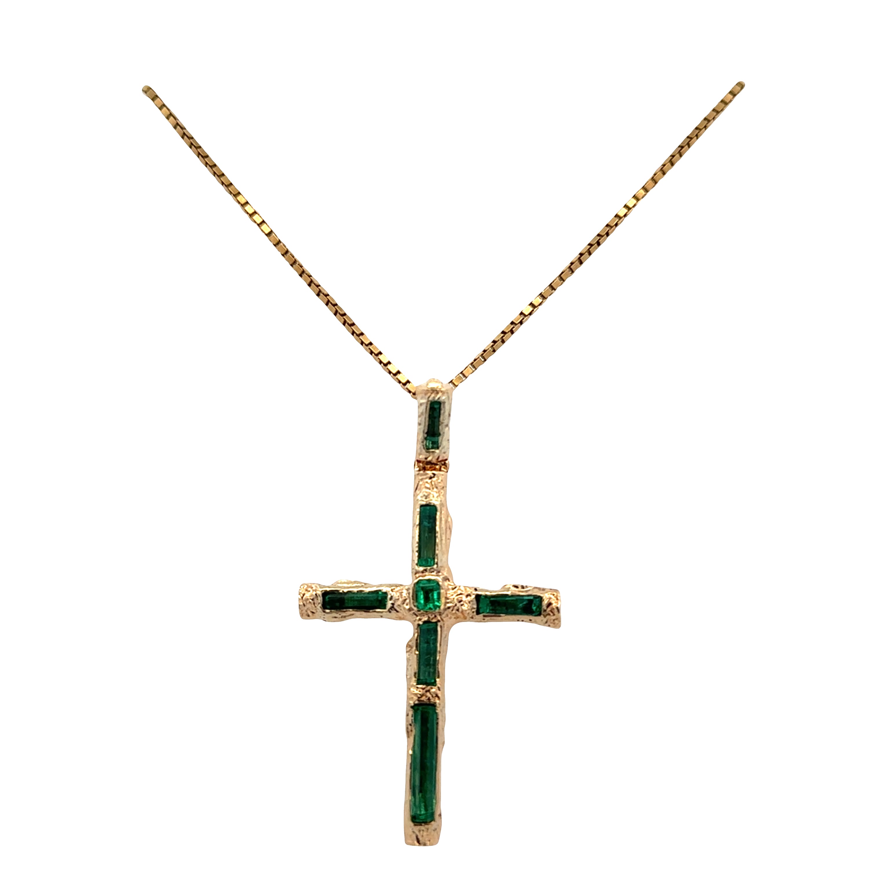 18k Yellow Gold Emerald & Green Tourmaline Cross Pendant Necklace – 24"