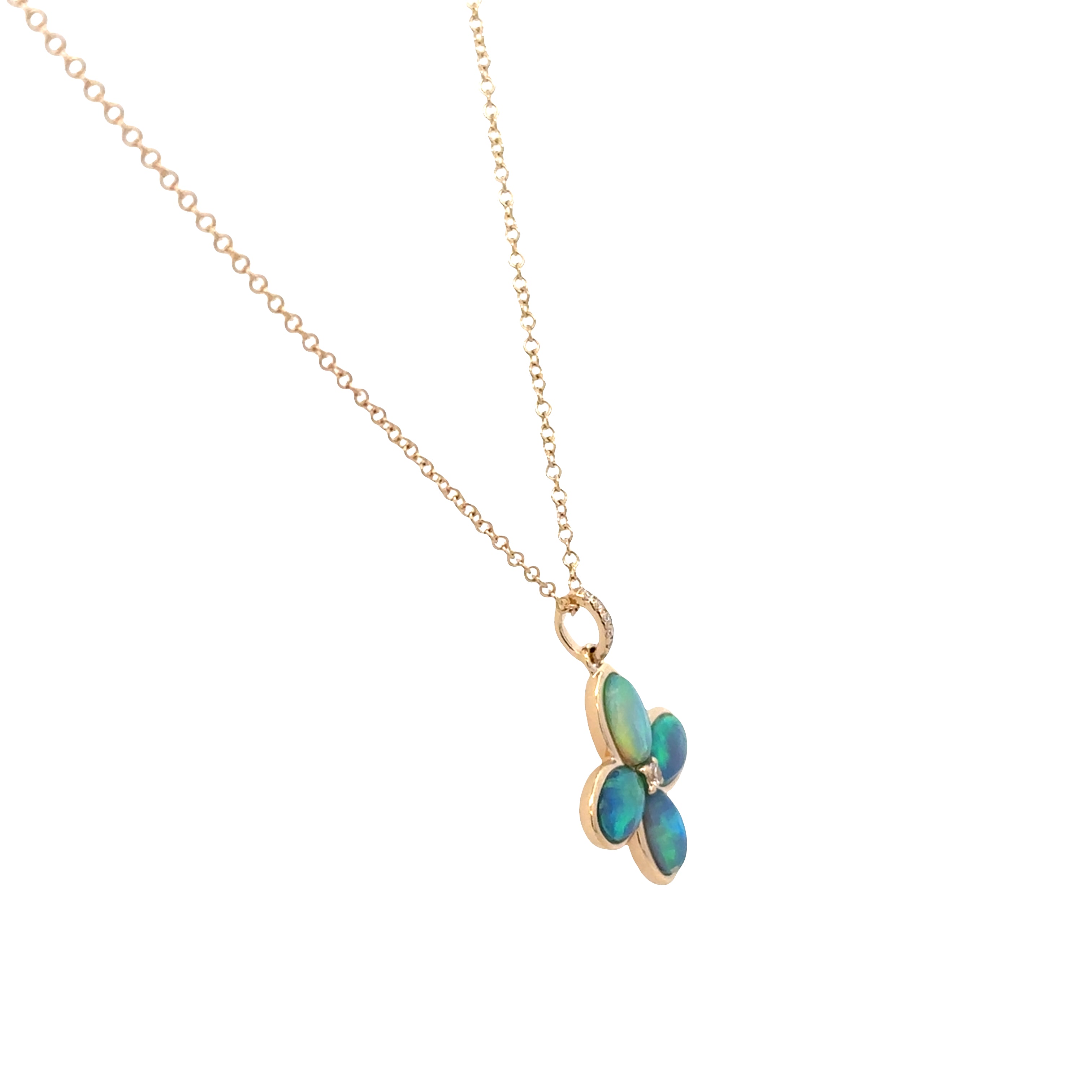 14k Yellow Gold Australian Opal Quatrefoil Pendant Necklace – 18"