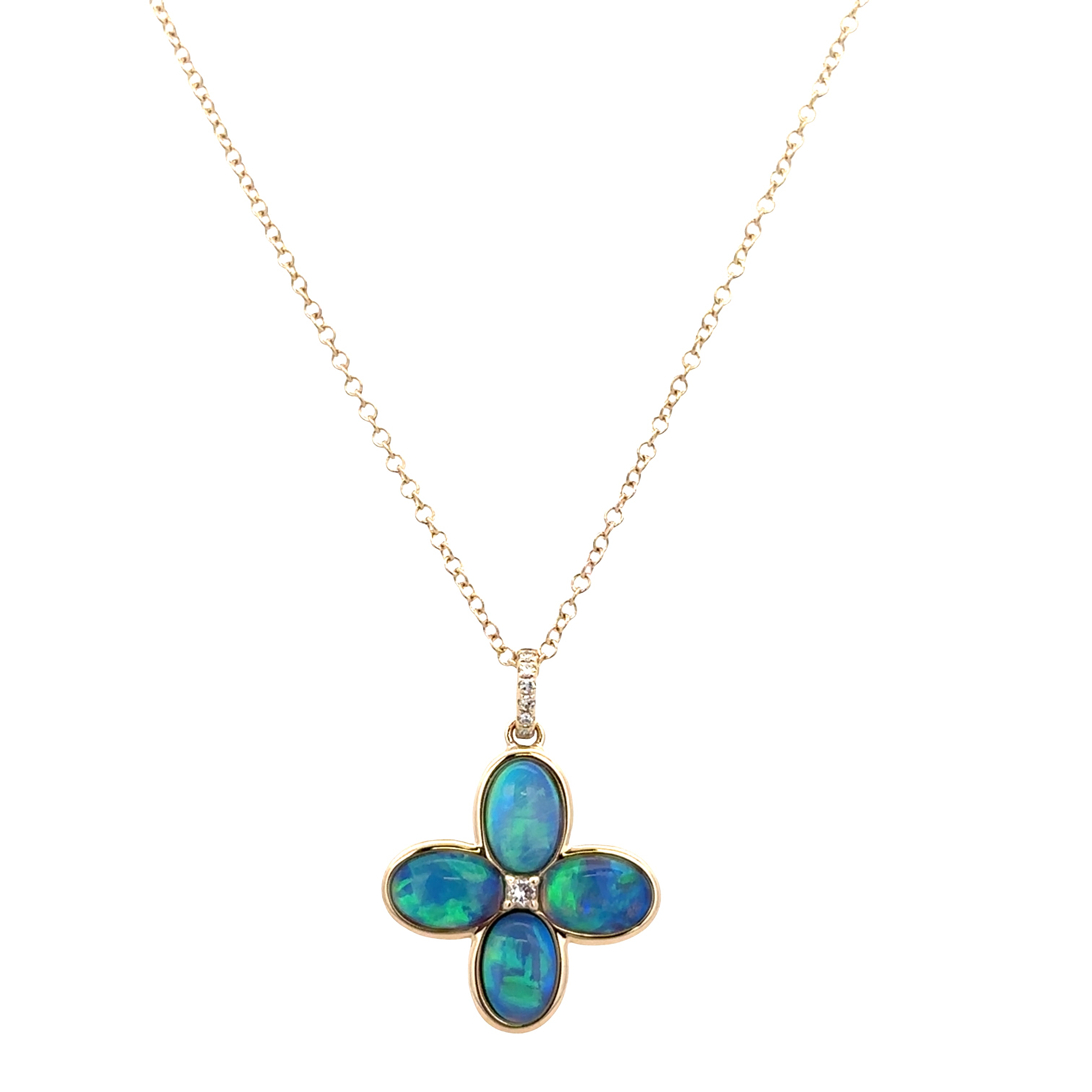 14k Yellow Gold Australian Opal Quatrefoil Pendant Necklace – 18"