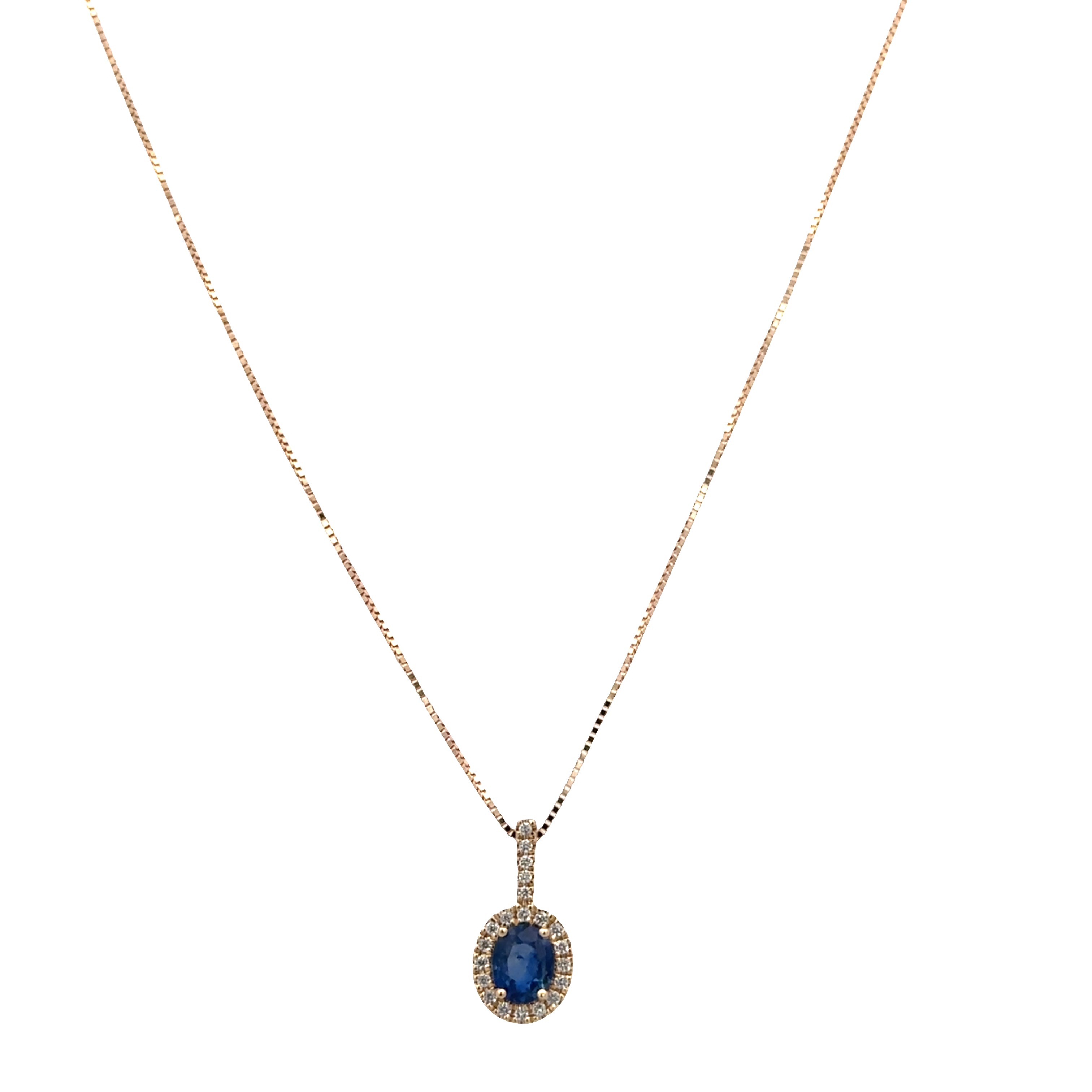 14k Yellow Gold Sapphire & Diamond Halo Pendant Necklace – 18"