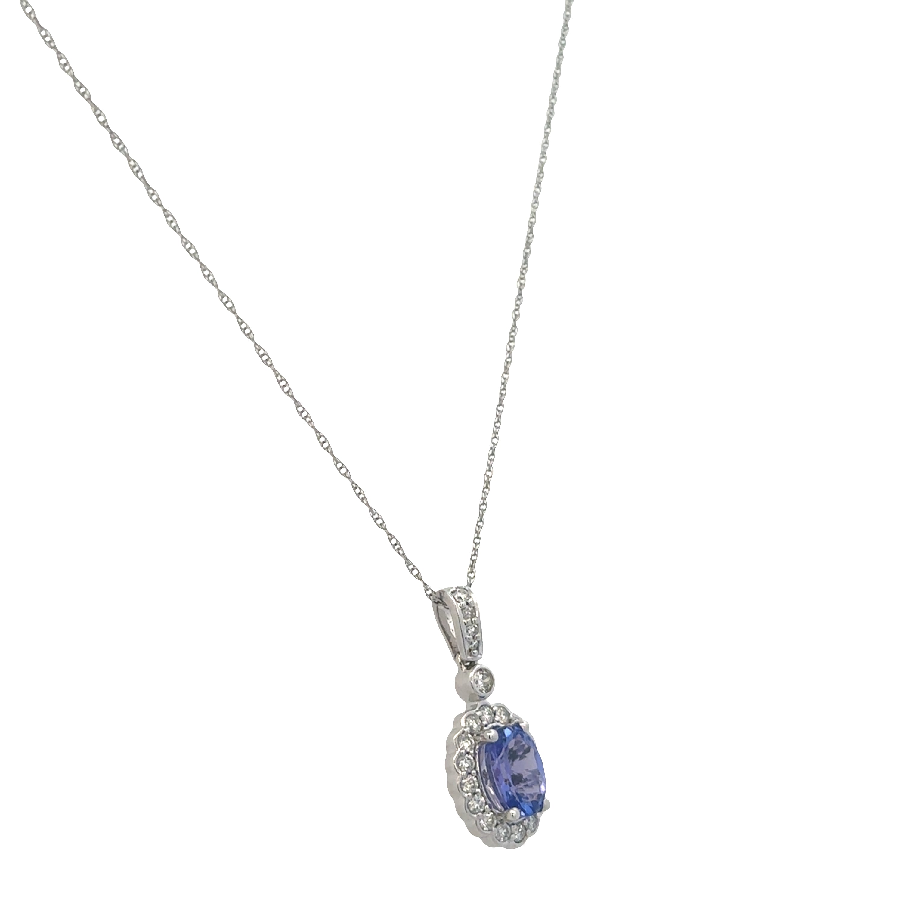 14k White Gold Tanzanite & Diamond Halo Pendant Necklace – 18"
