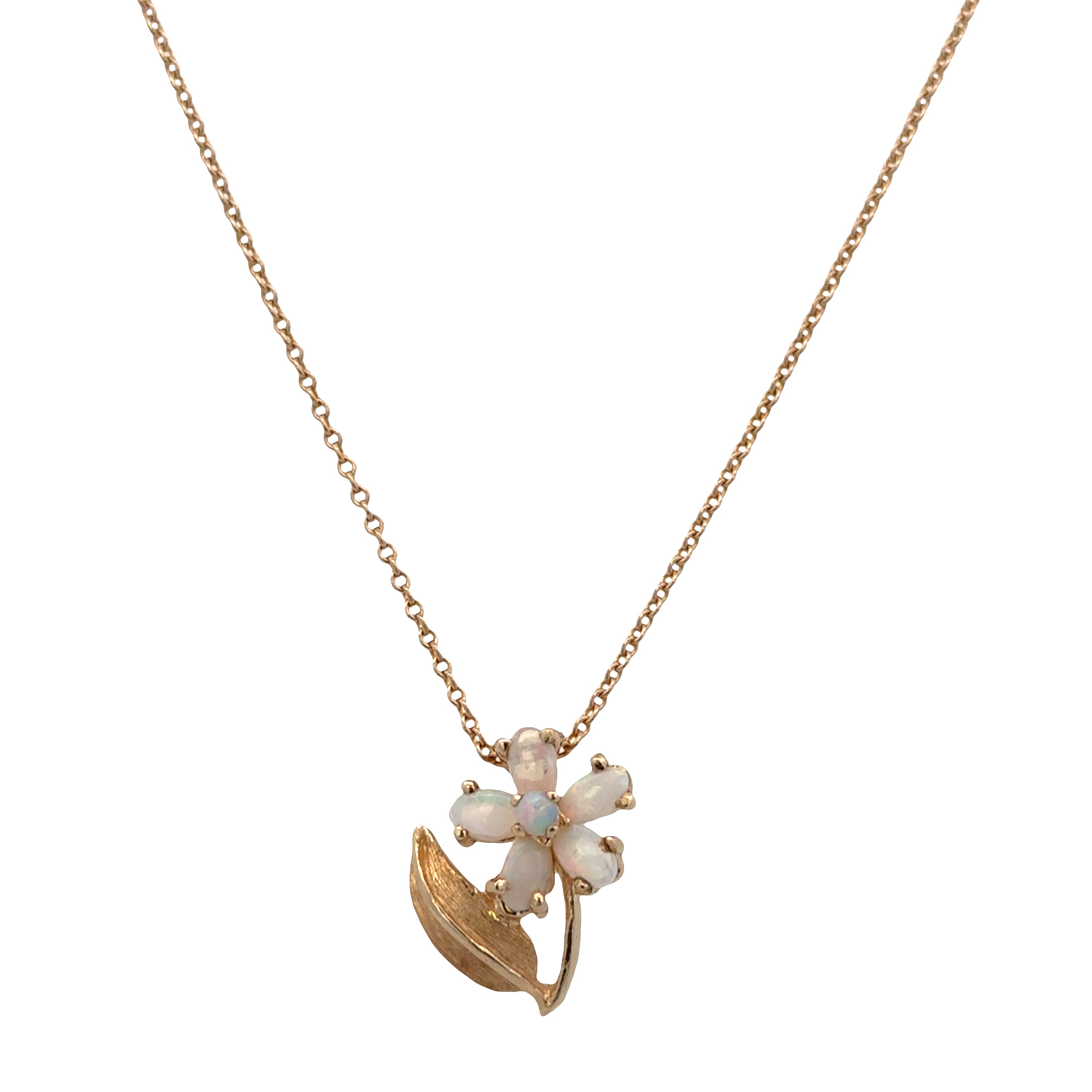 14k Yellow Gold Opal Floral Motif Pendant Necklace – 20"