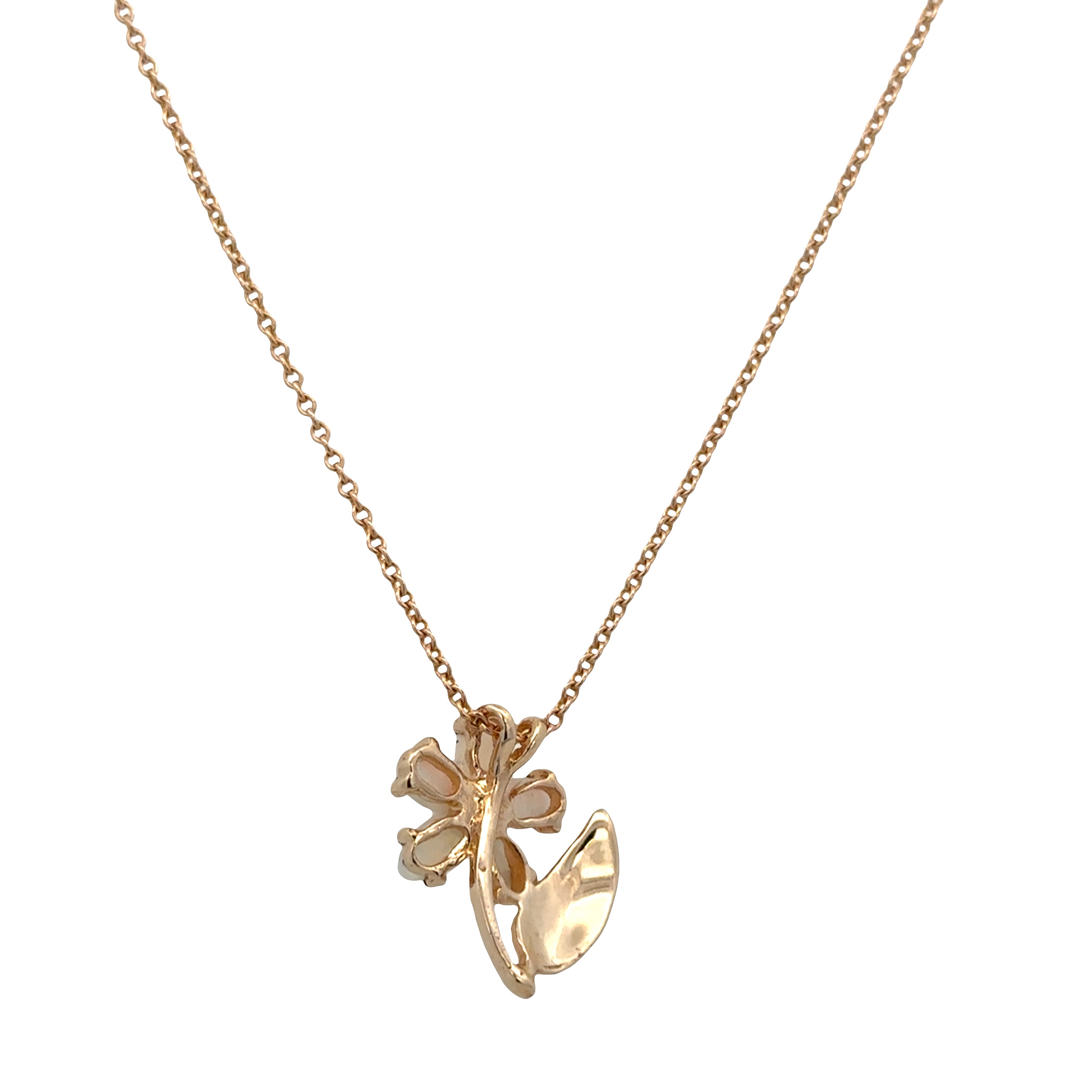 14k Yellow Gold Opal Floral Motif Pendant Necklace – 20"