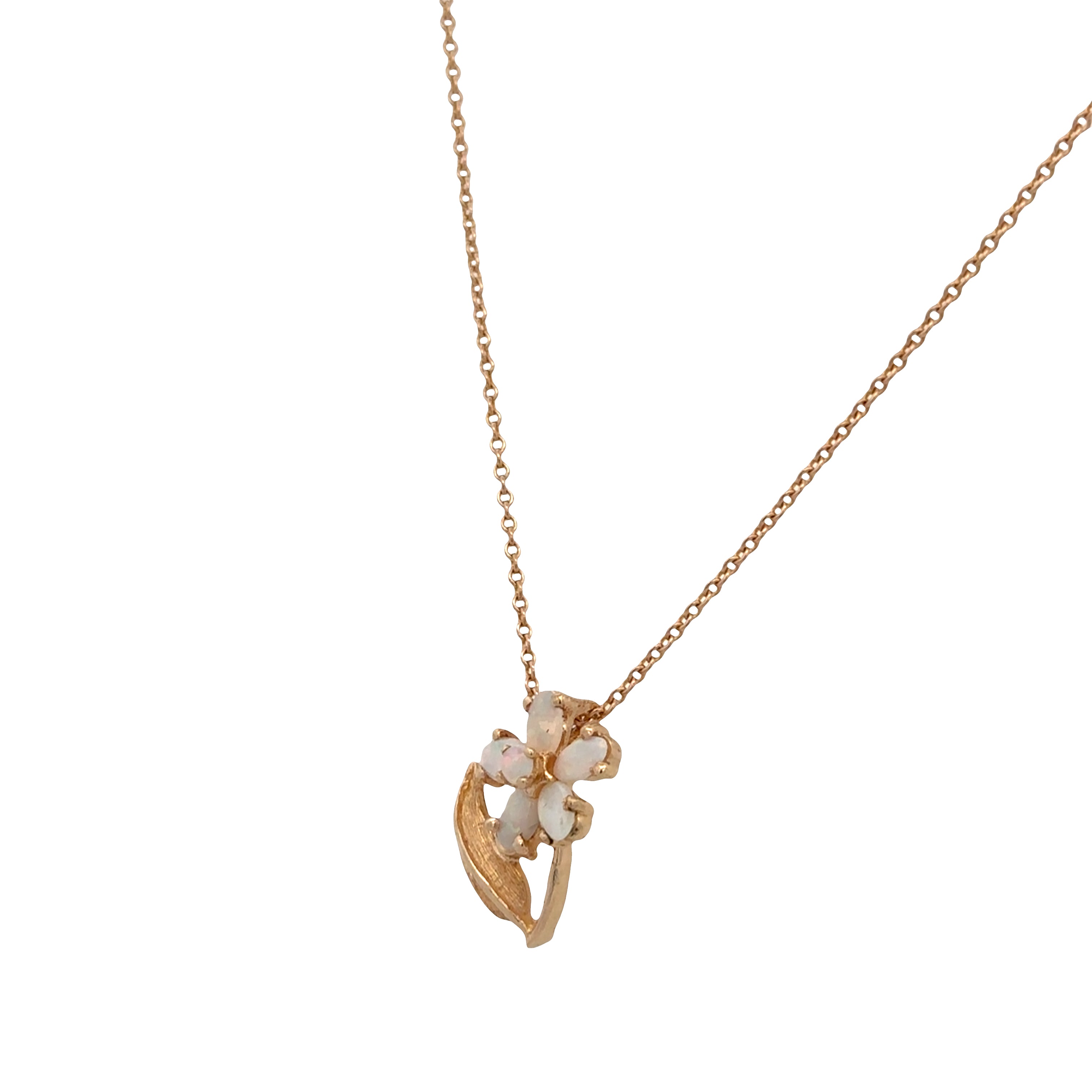 14k Yellow Gold Opal Floral Motif Pendant Necklace – 20"