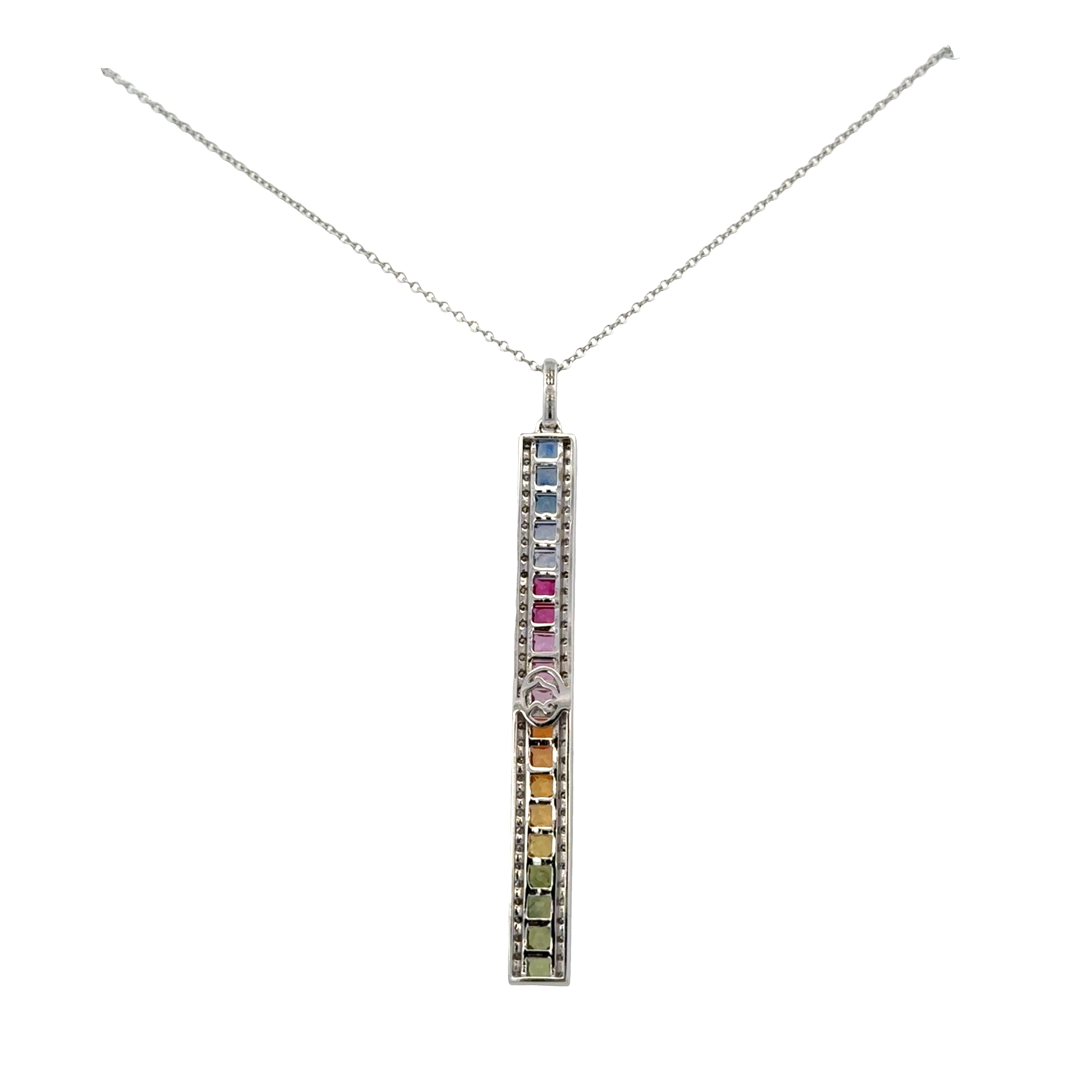 14k White Gold Rainbow Sapphire & Diamond Pendant Necklace – 18"