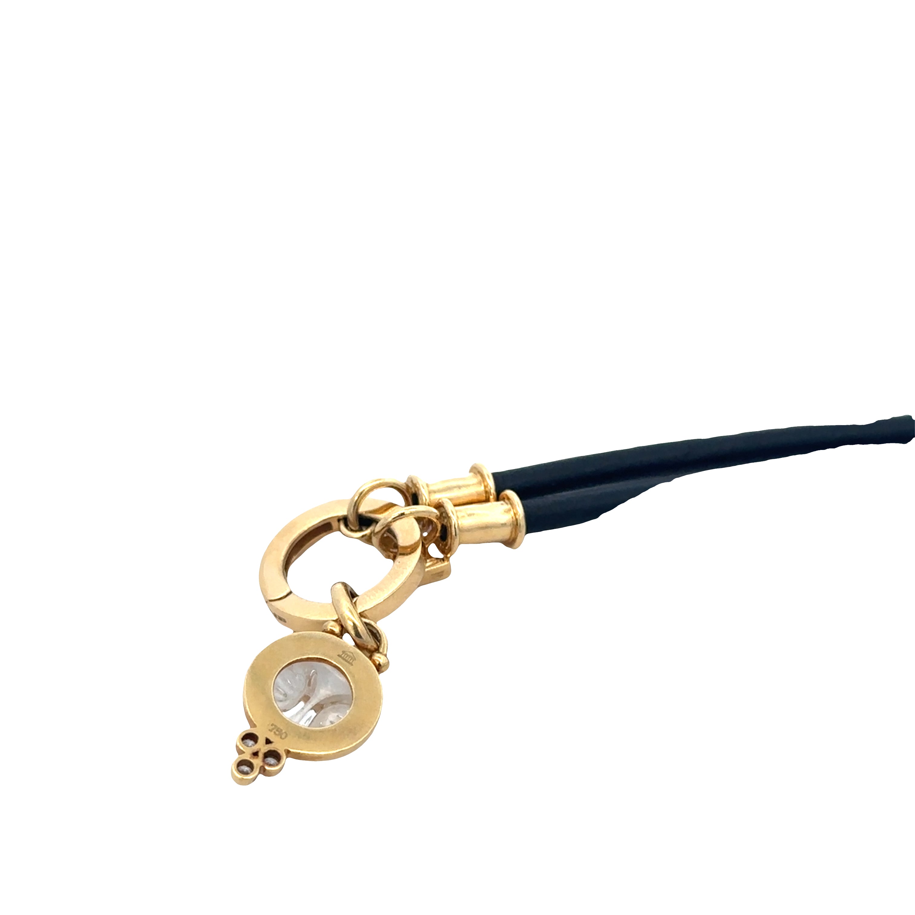 Estate Temple St. Clair 18k Yellow Gold Carved Rock Crystal Moon Face Pendant on Leather Cord