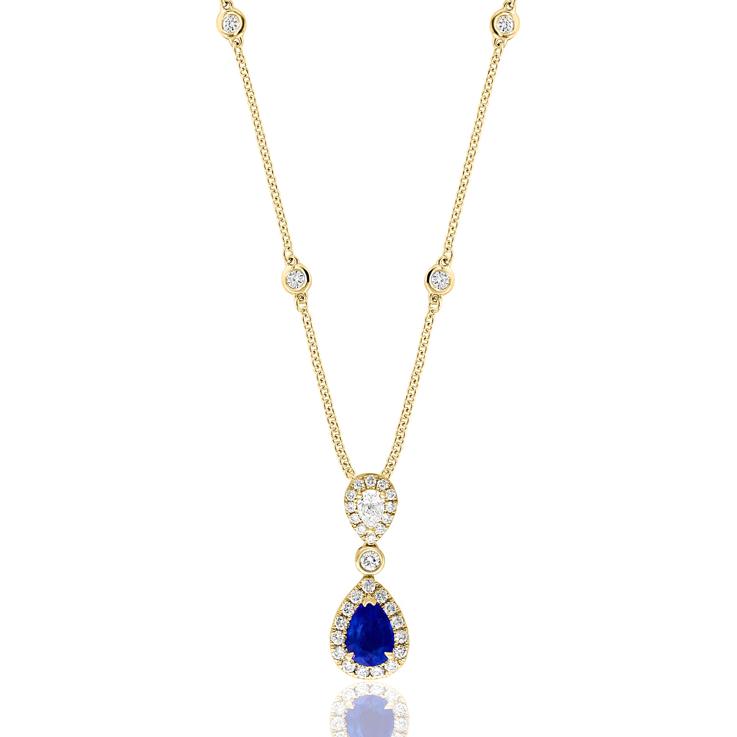 18k Yellow Gold Sapphire & Diamond Station Necklace – 18"