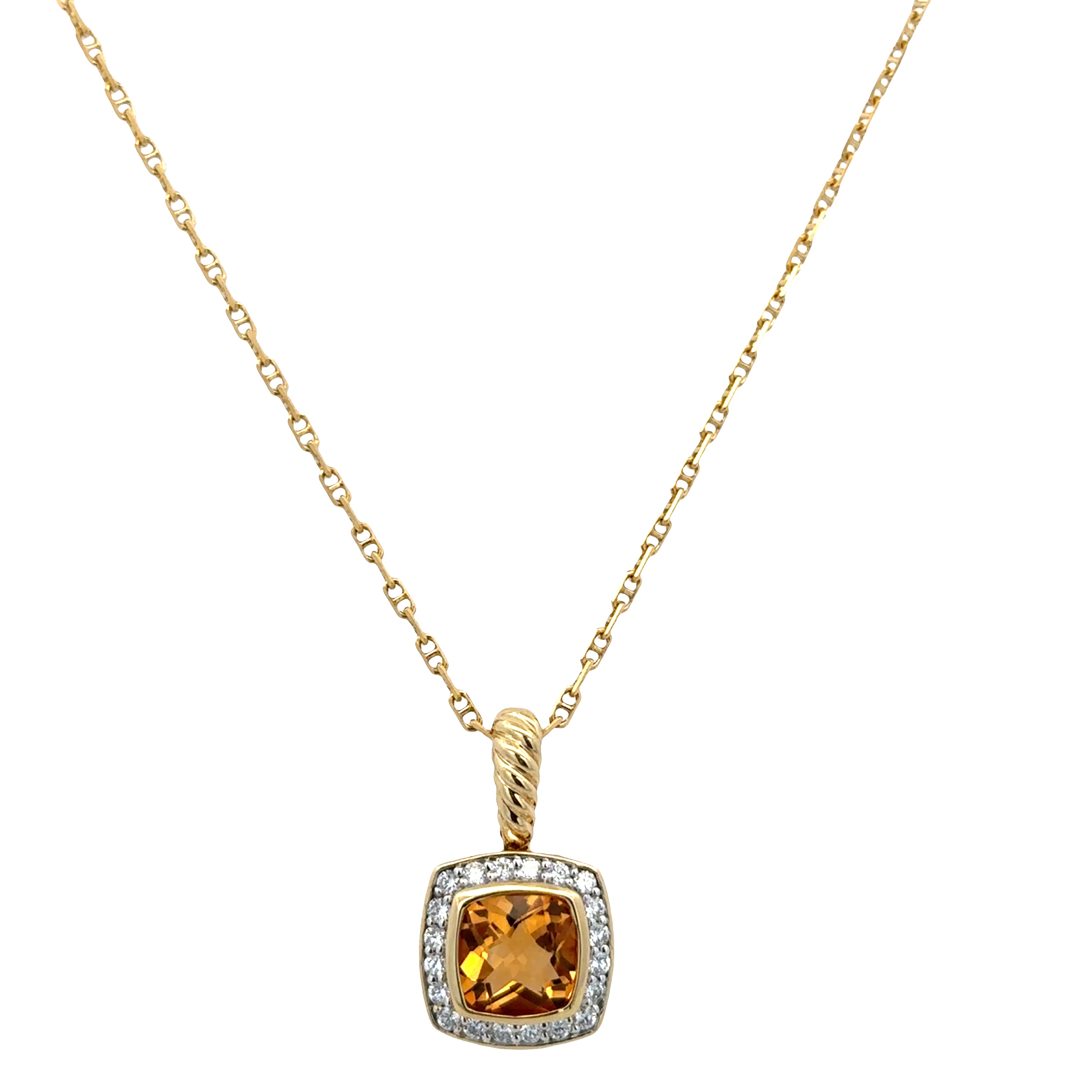 Estate David Yurman Sterling Silver & 18k Yellow Gold Citrine & Diamond Pendant Necklace – 18"