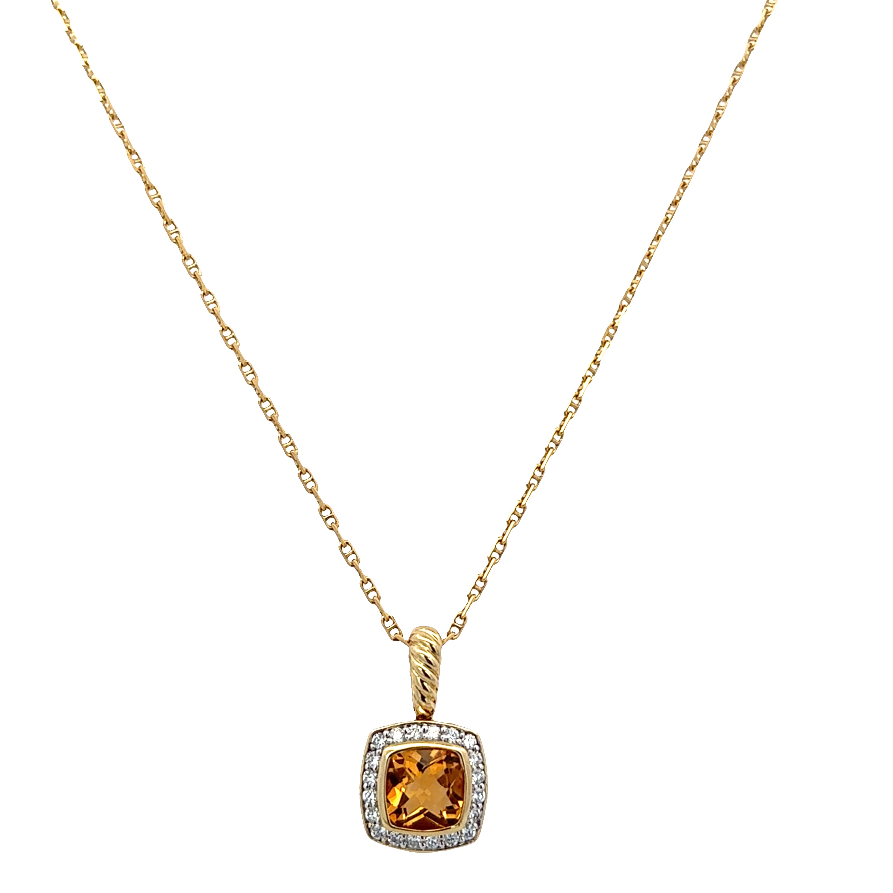 Estate David Yurman Sterling Silver & 18k Yellow Gold Citrine & Diamond Pendant Necklace – 18"