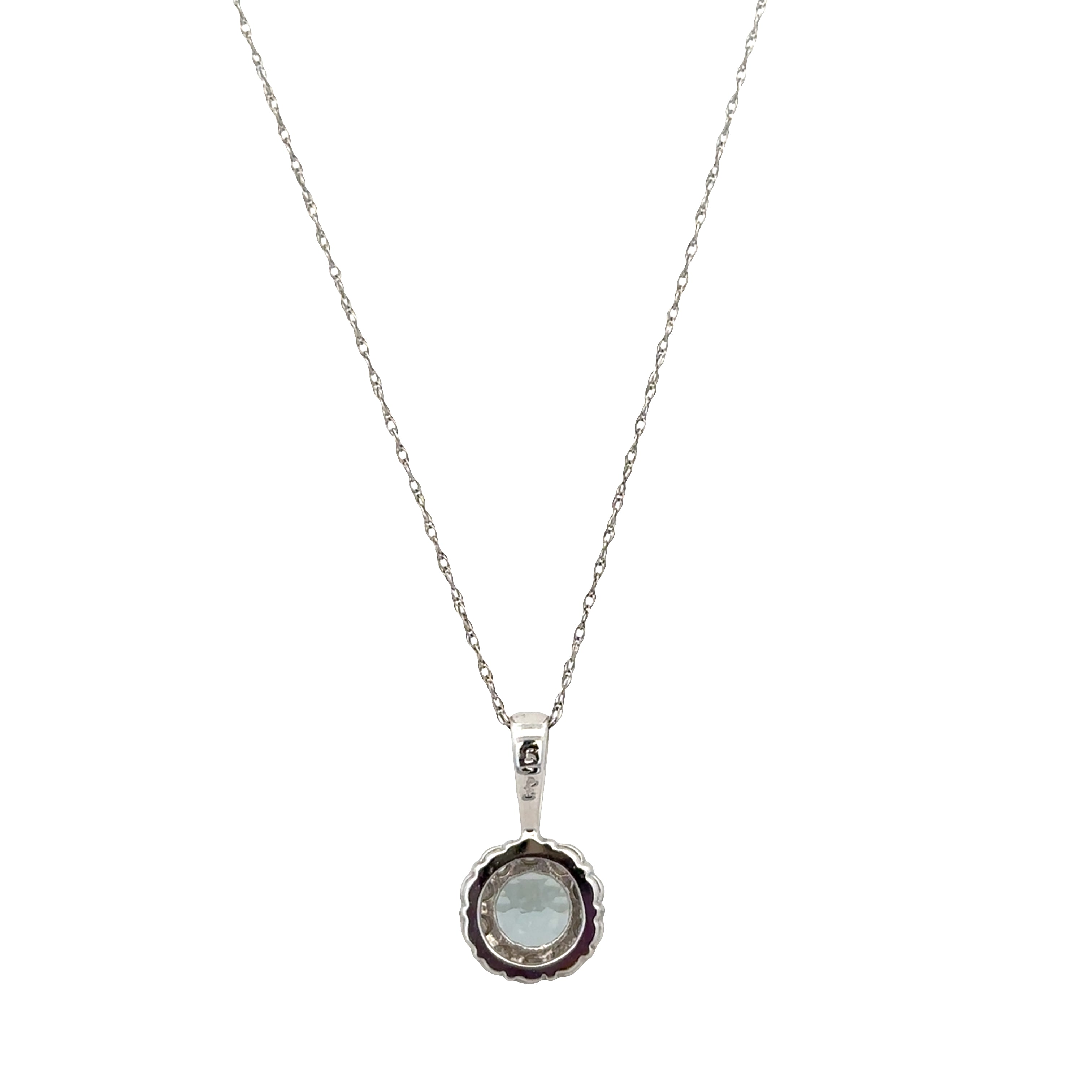 14k White Gold Aquamarine & Diamond Halo Pendant Necklace – 18"