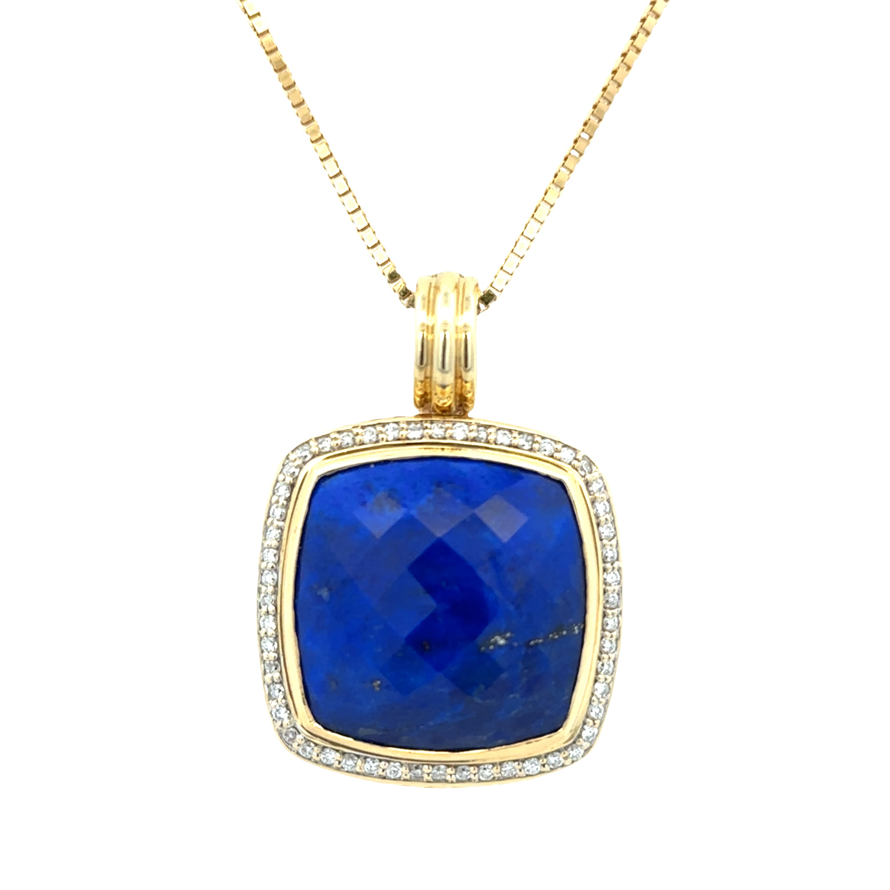 Estate David Yurman 18k Yellow Gold Lapis & Diamond Pendant Necklace – 20"