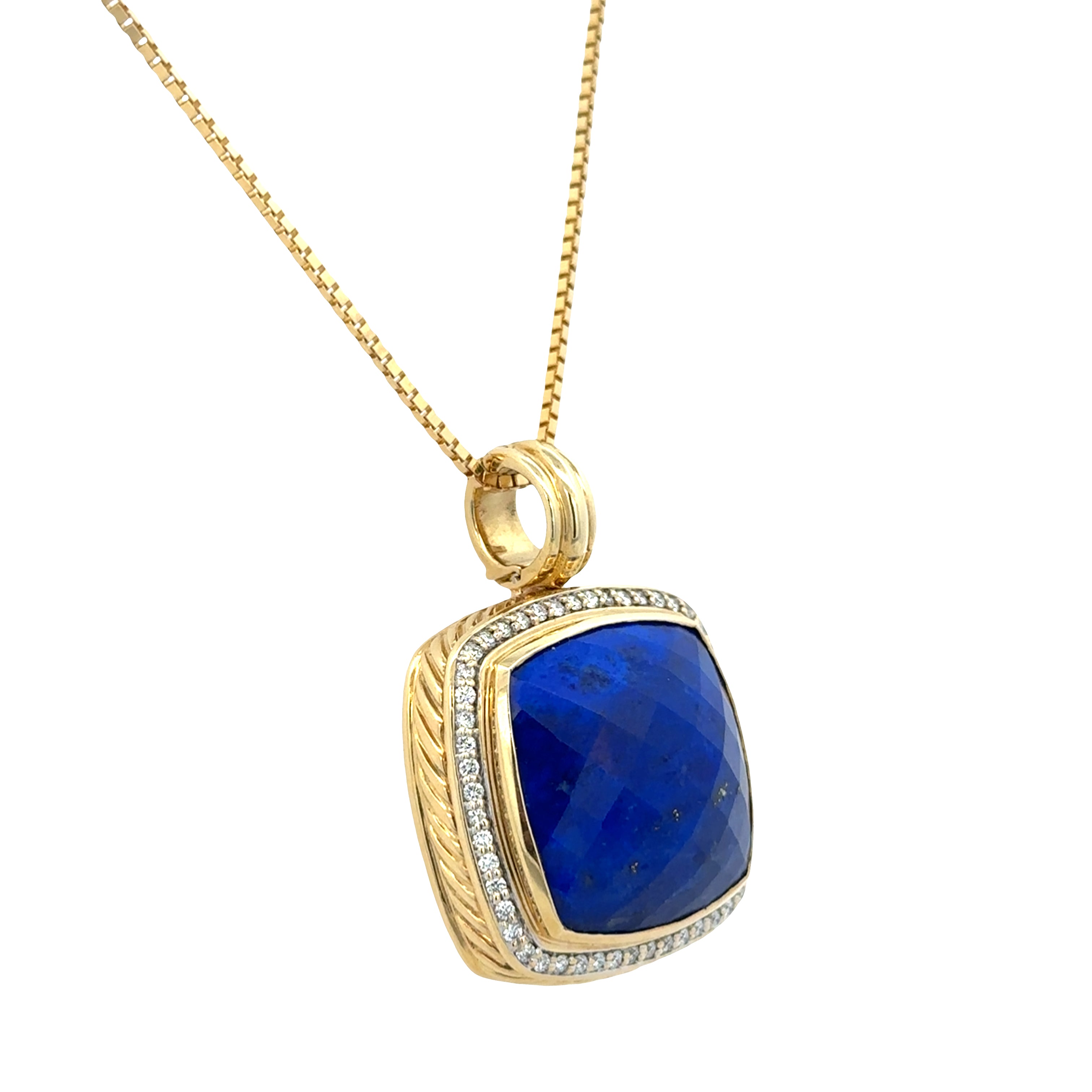 Estate David Yurman 18k Yellow Gold Lapis & Diamond Pendant Necklace – 20"