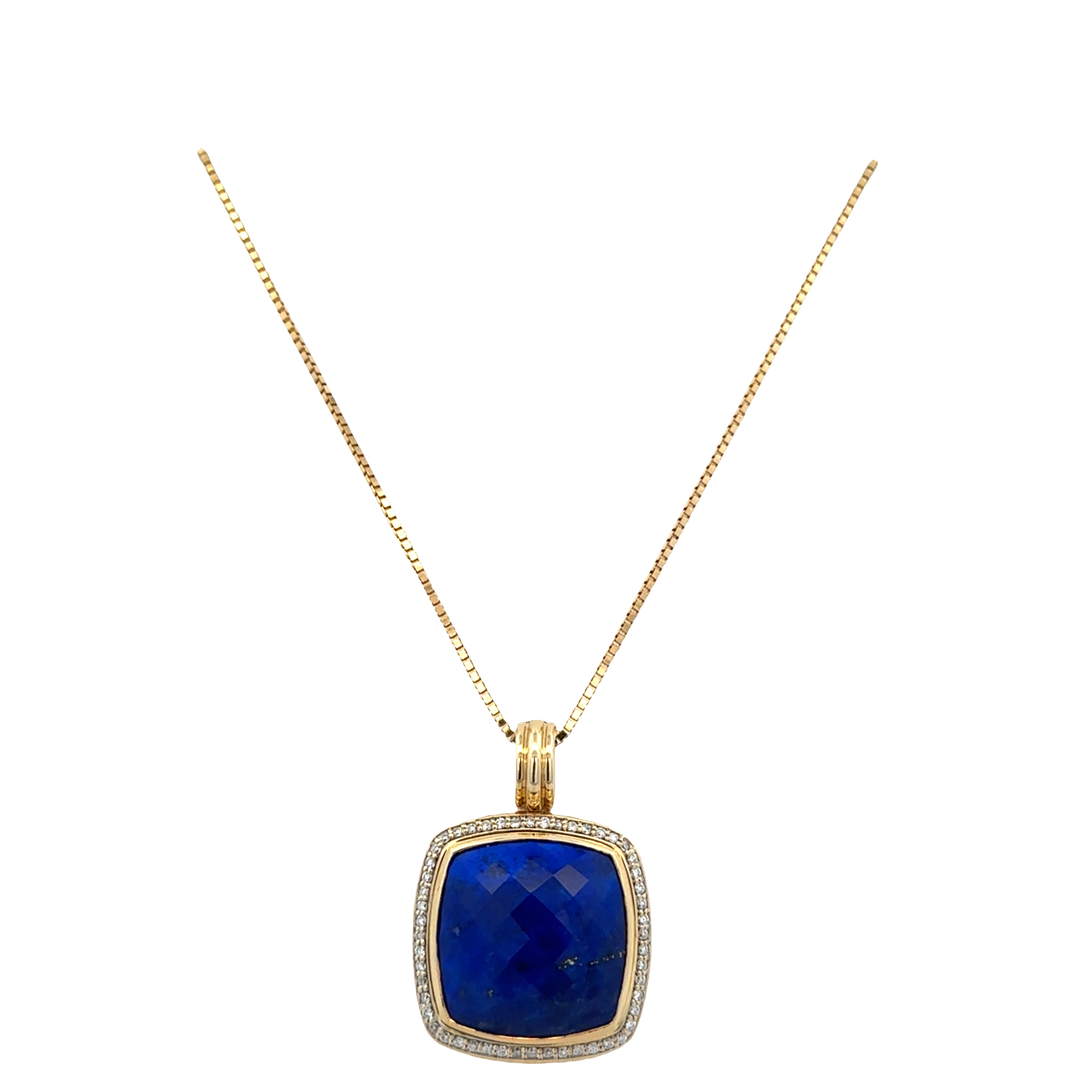 Estate David Yurman 18k Yellow Gold Lapis & Diamond Pendant Necklace – 20"