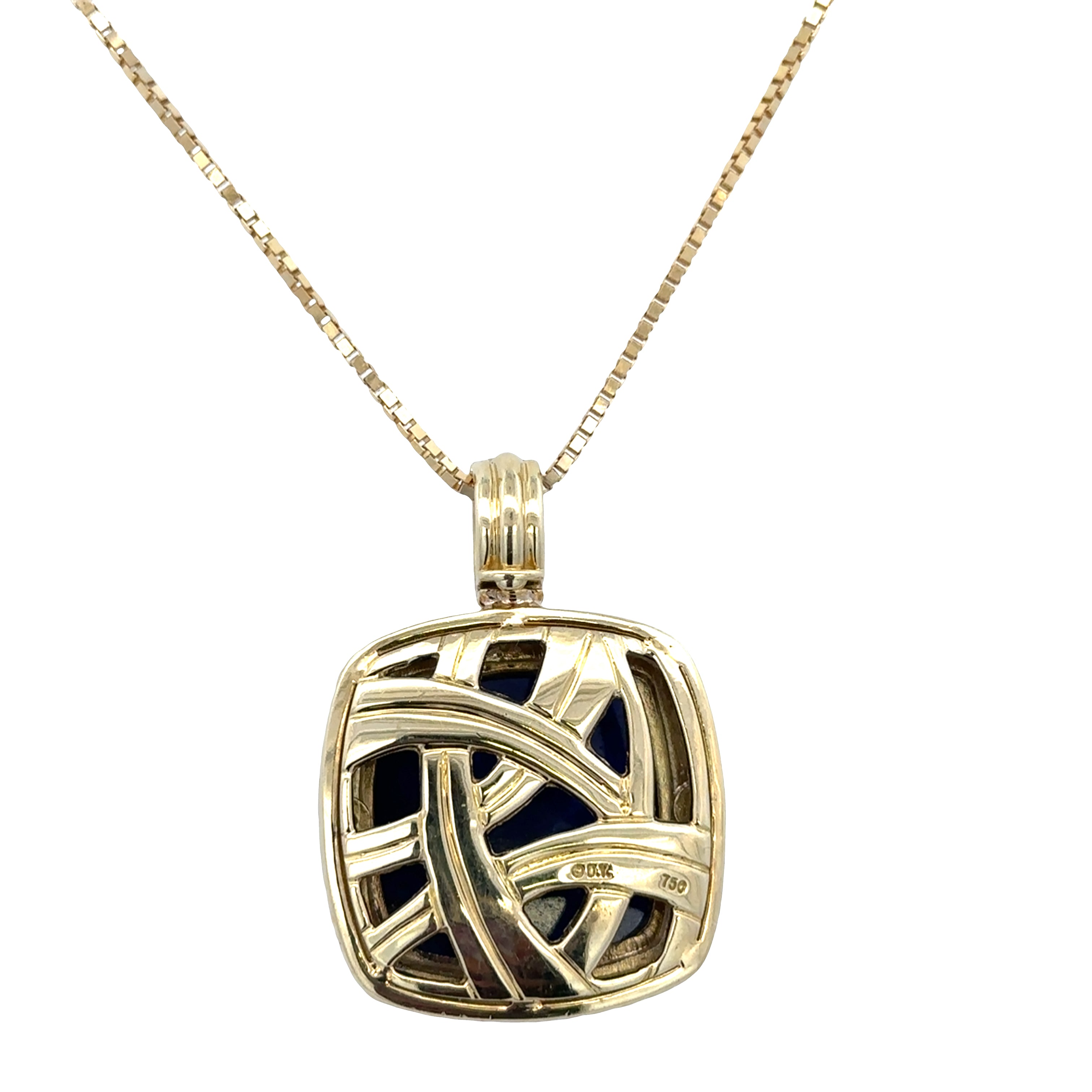 Estate David Yurman 18k Yellow Gold Lapis & Diamond Pendant Necklace – 20"
