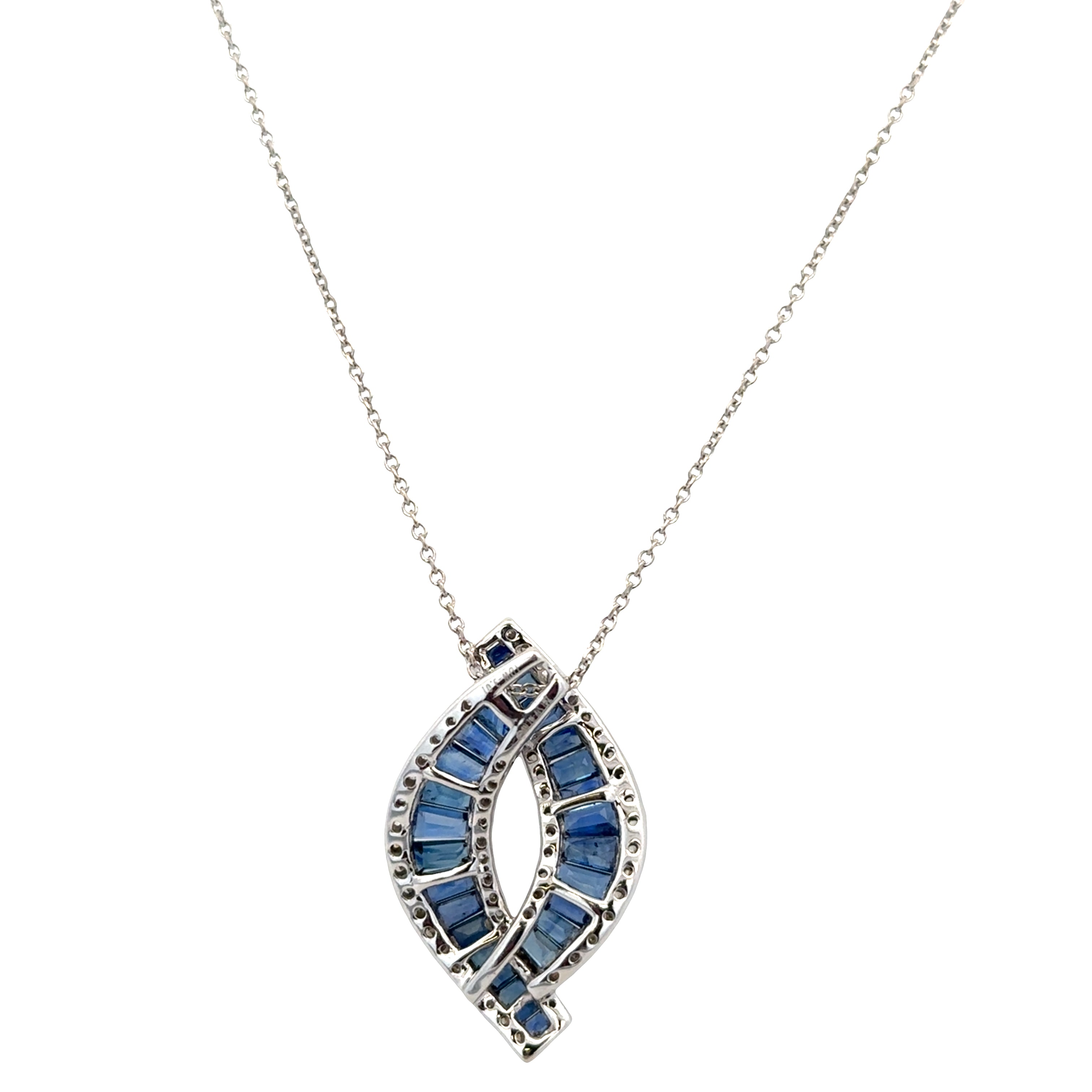 14k White Gold Sapphire & Diamond Twisting Navette Pendant Necklace – 16"