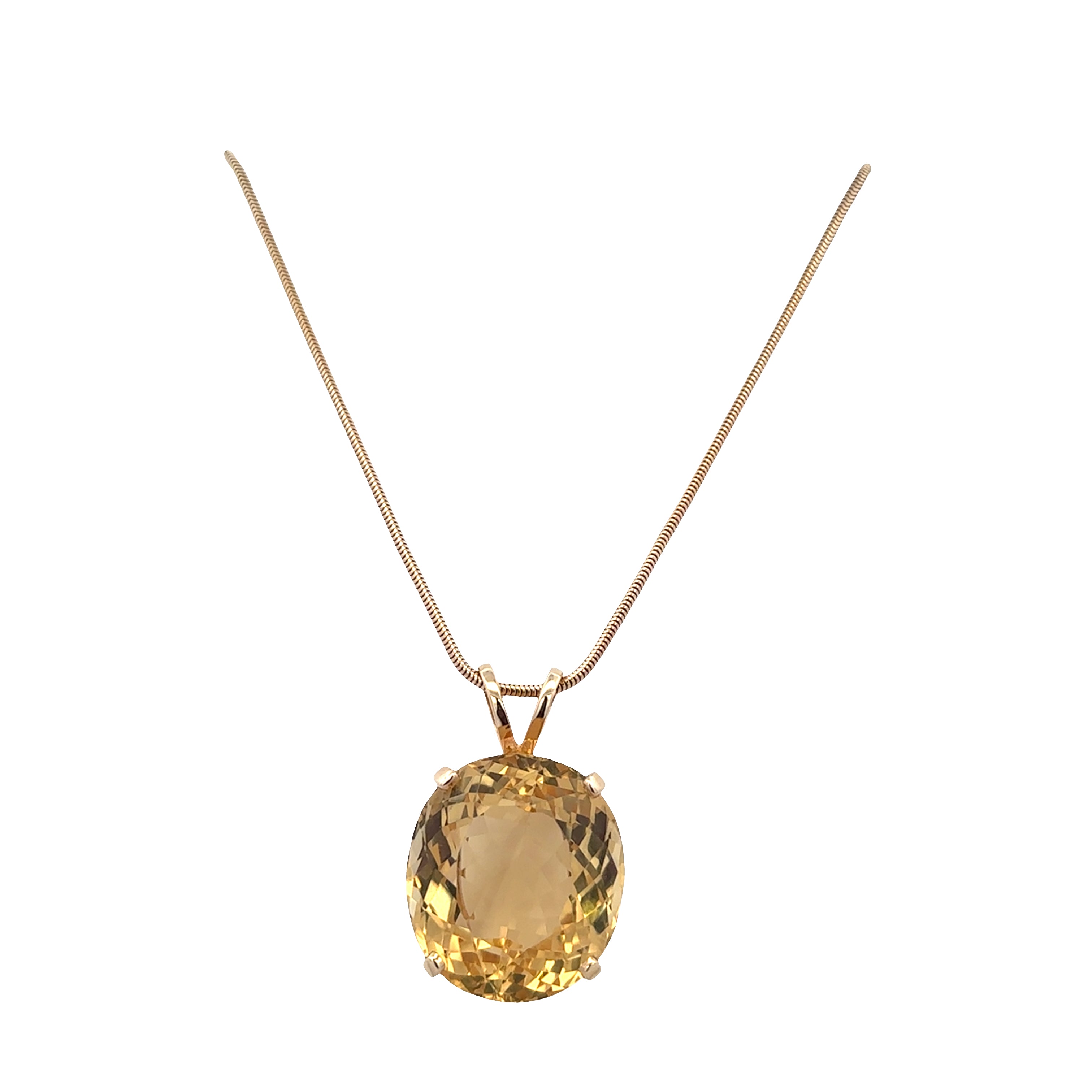 Large Statement 14k Yellow Gold Citrine Pendant Necklace – 18"