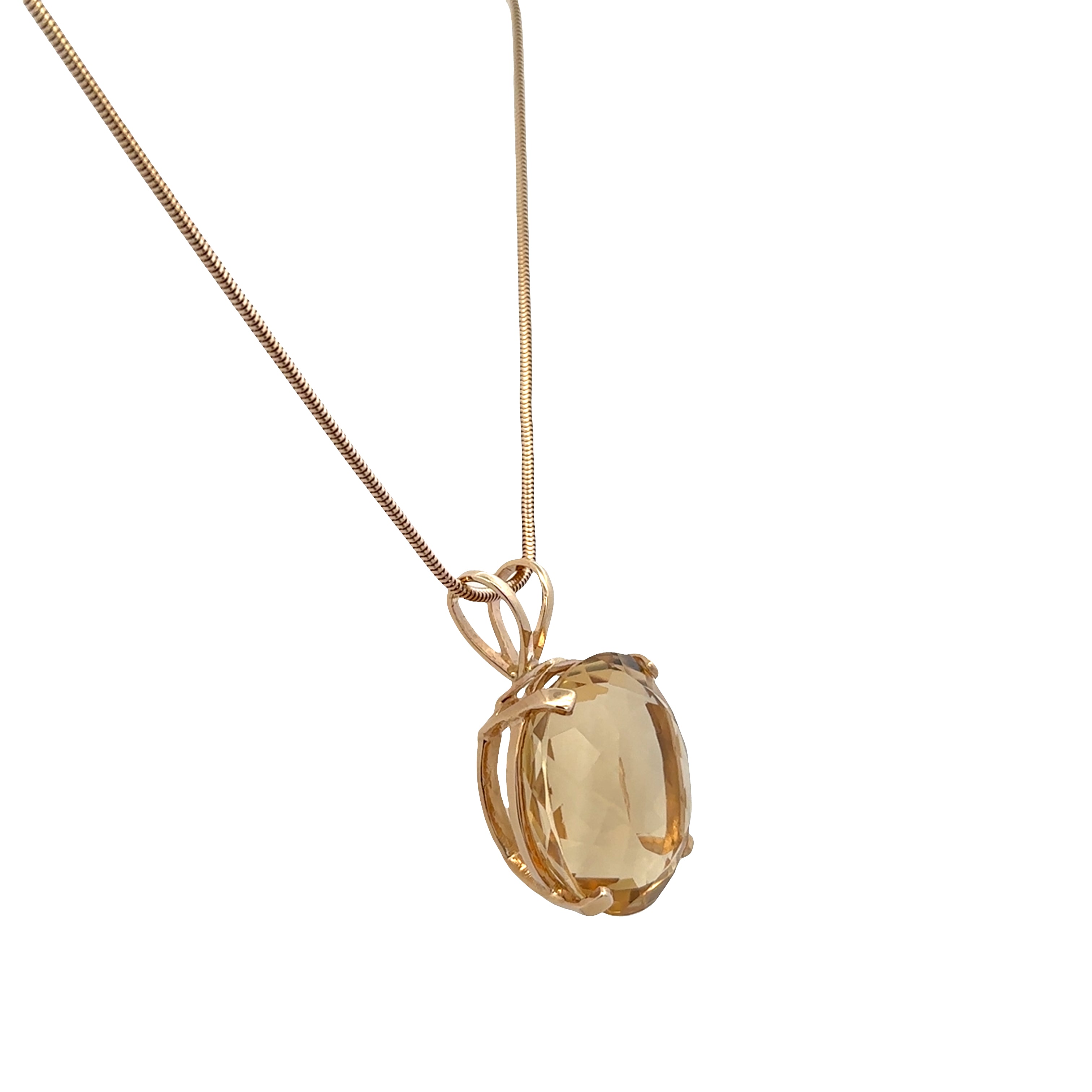 Large Statement 14k Yellow Gold Citrine Pendant Necklace – 18"
