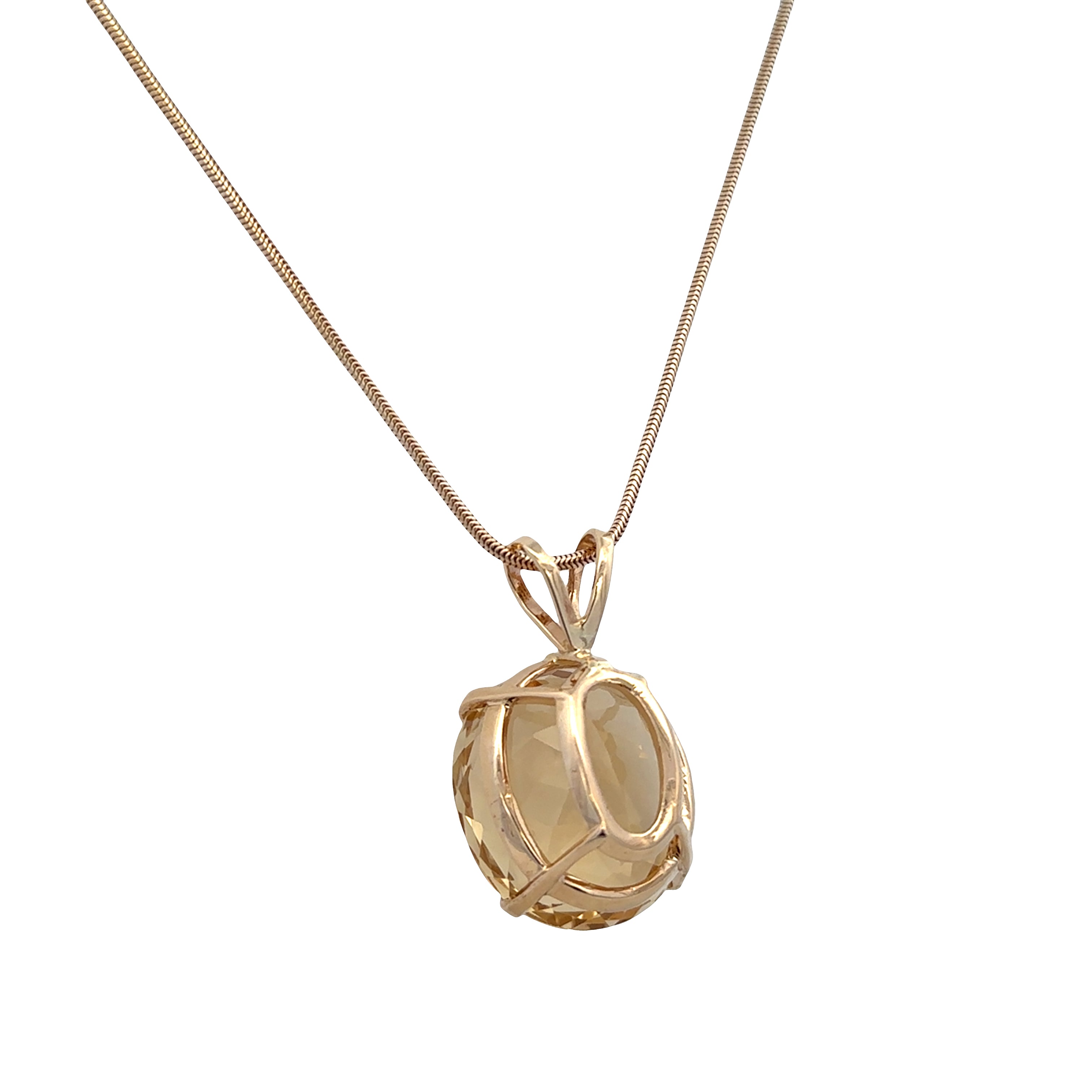 Large Statement 14k Yellow Gold Citrine Pendant Necklace – 18"