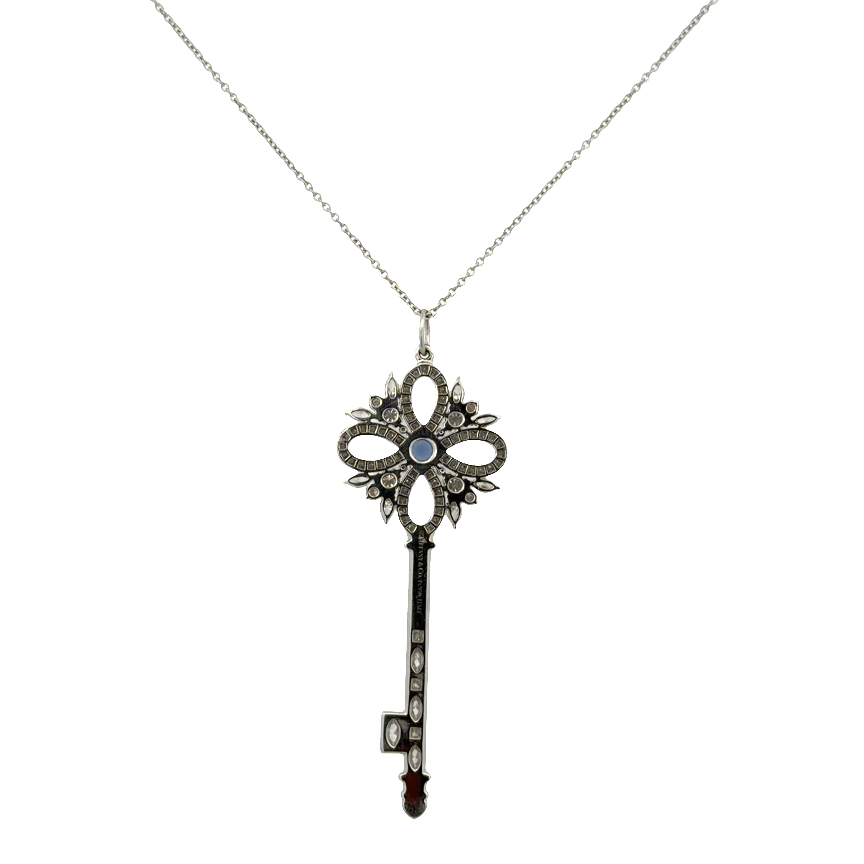 Estate Tiffany & Co. Platinum Sapphire & 1.14 CT Diamond Key Pendant Necklace – 20"