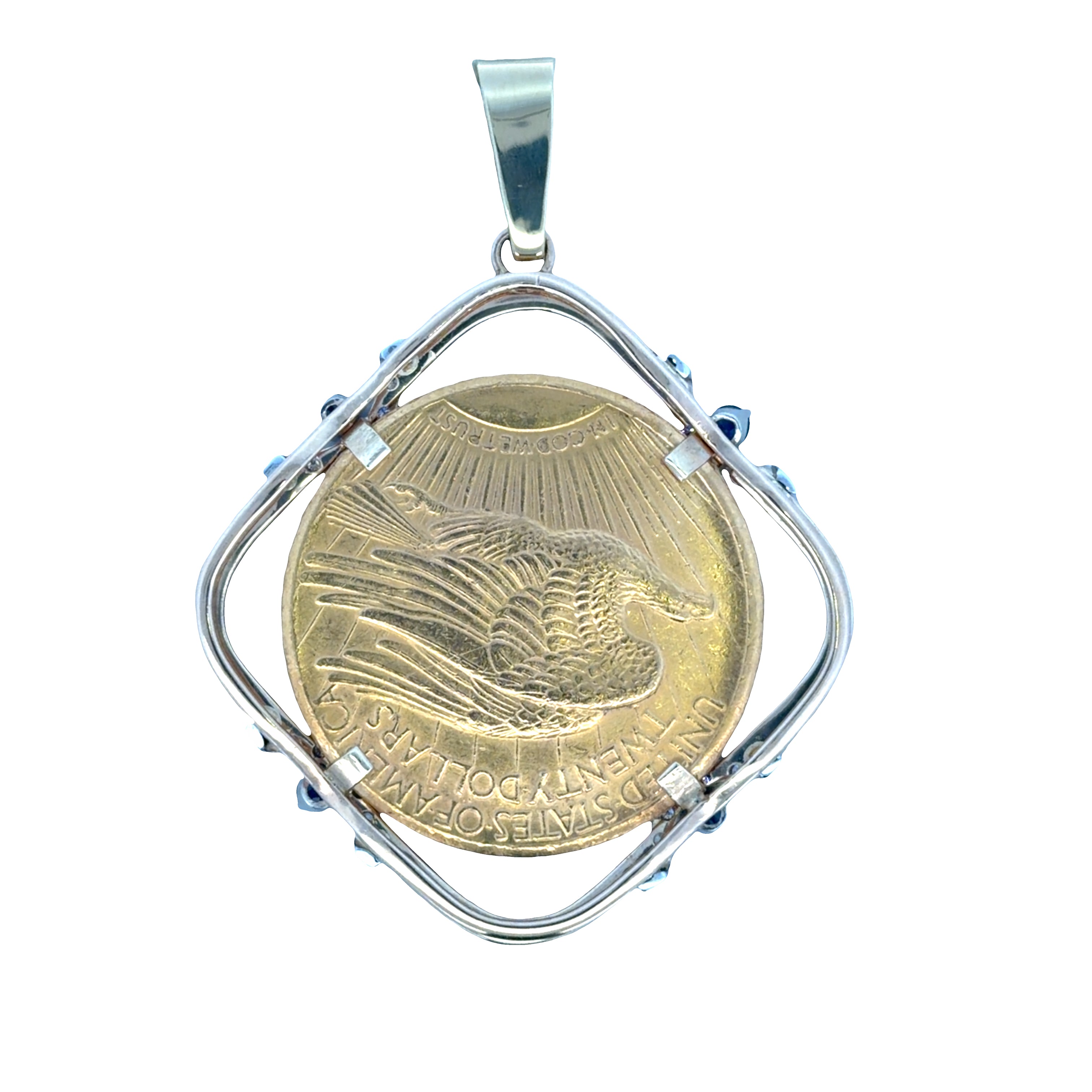 1927 Saint-Gaudens Double Eagle Gold Coin, Sapphire & Diamond Pendant