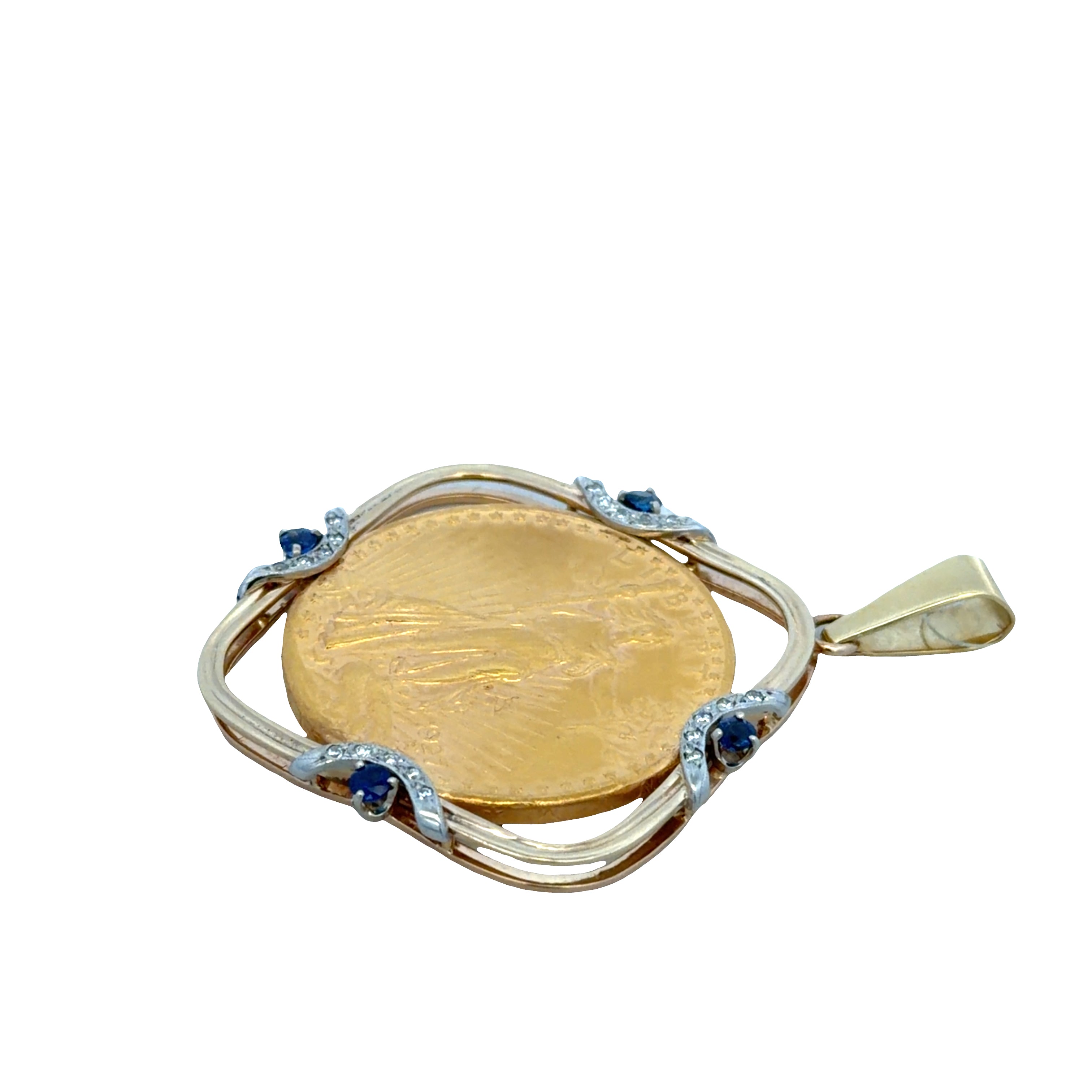 1927 Saint-Gaudens Double Eagle Gold Coin, Sapphire & Diamond Pendant