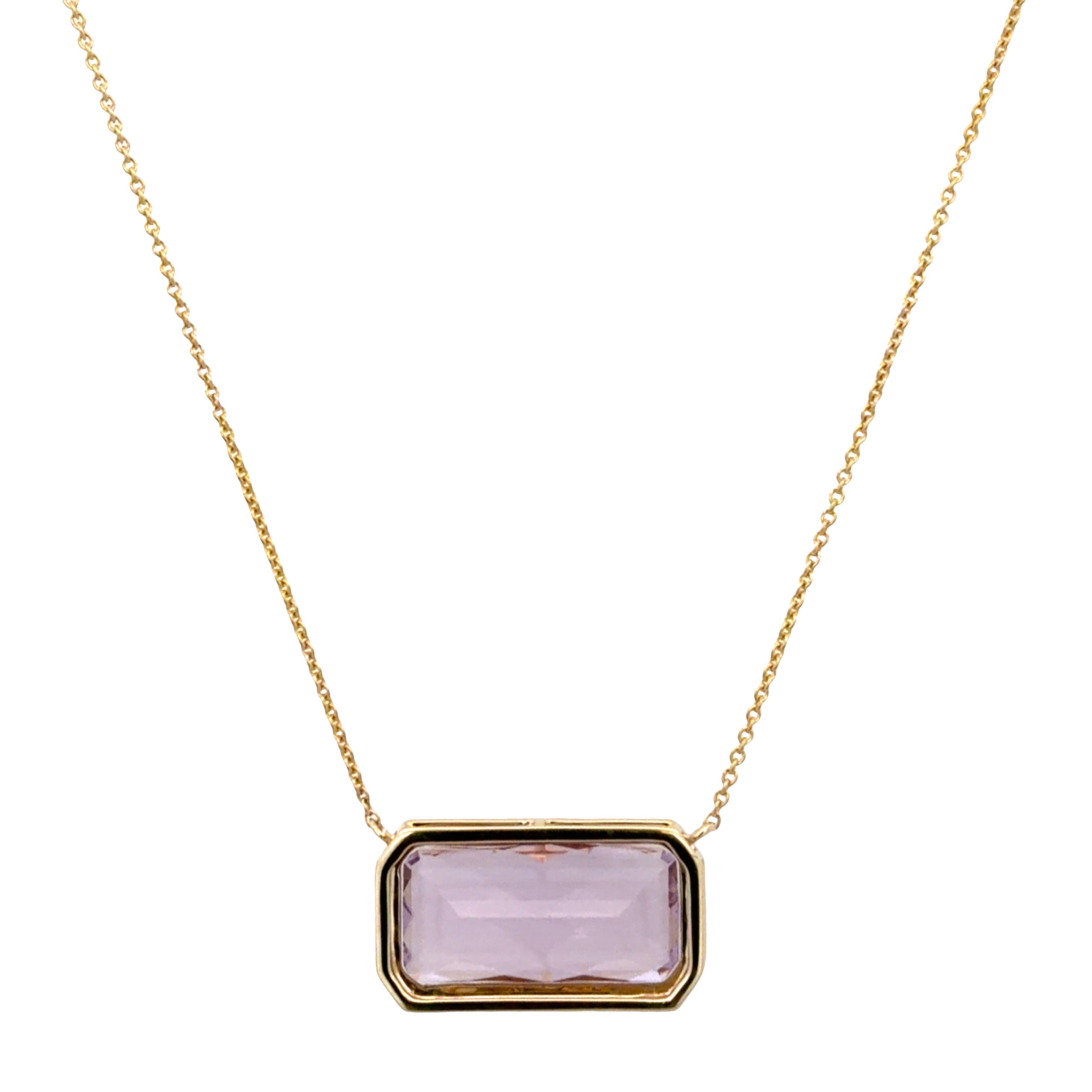 14k Yellow Gold 7.87 CT Cushion Cut Amethyst Bezel Necklace – Adjustable 16"–18"