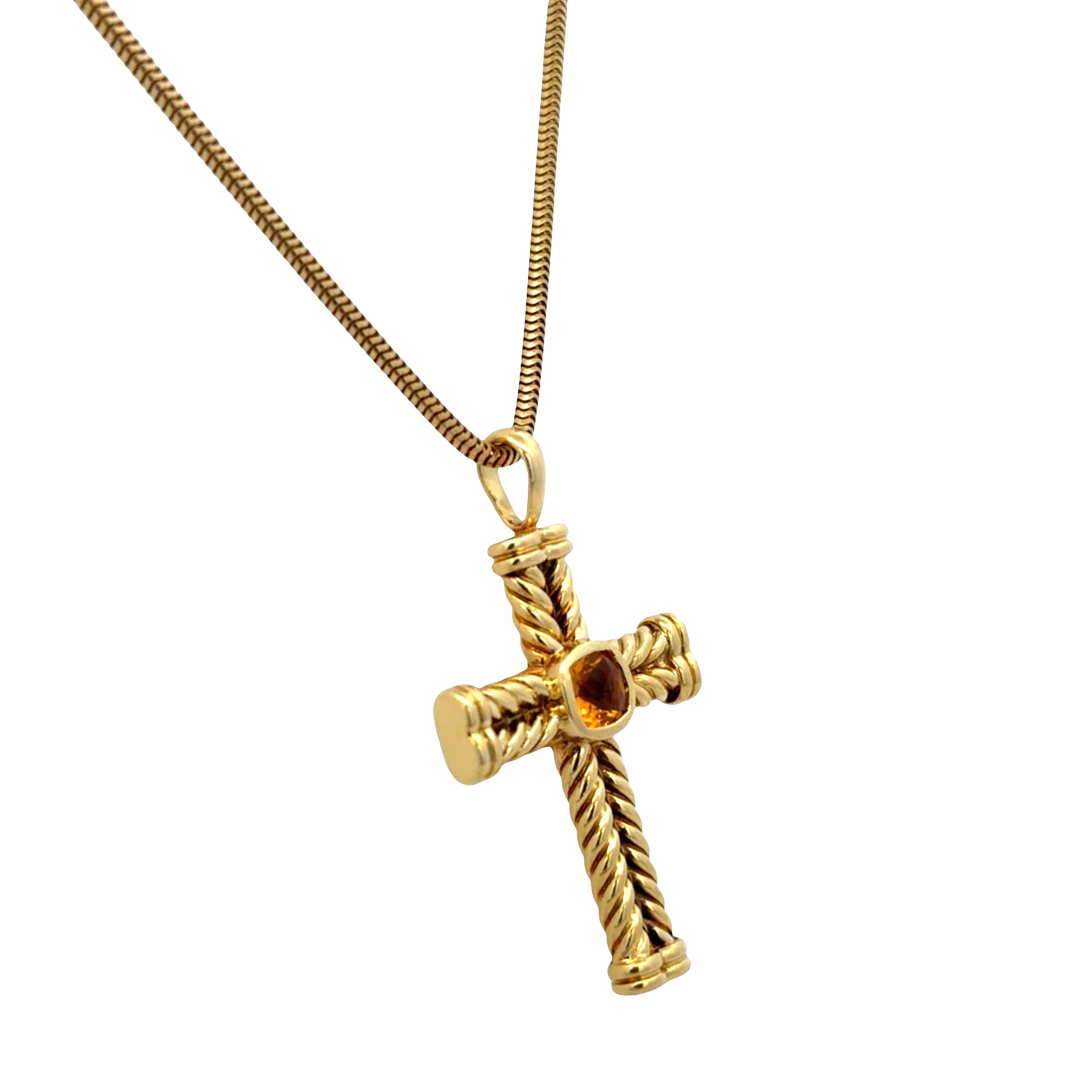 Estate David Yurman 14k Yellow Gold Citrine Chevron Cross Pendant Necklace