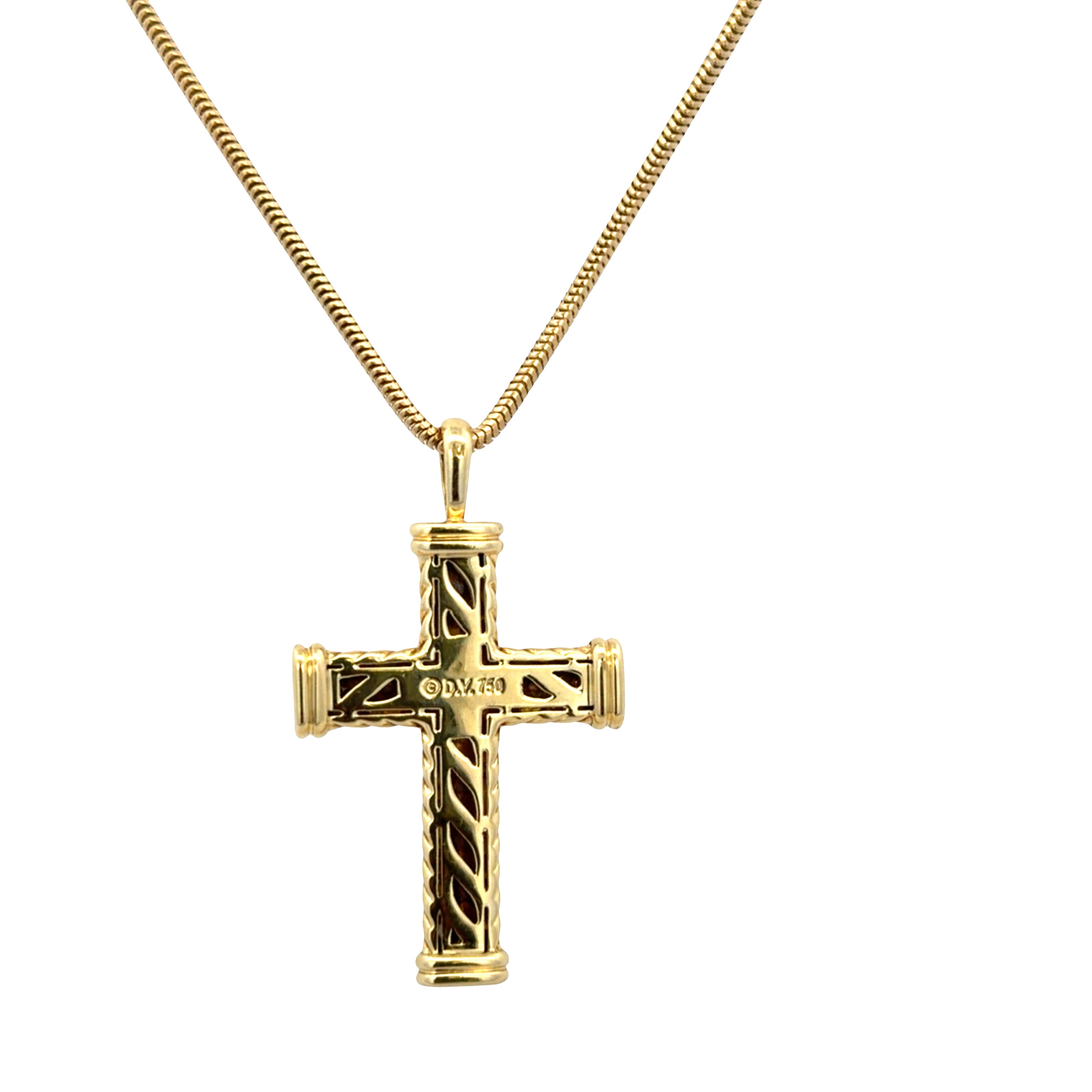 Estate David Yurman 14k Yellow Gold Citrine Chevron Cross Pendant Necklace