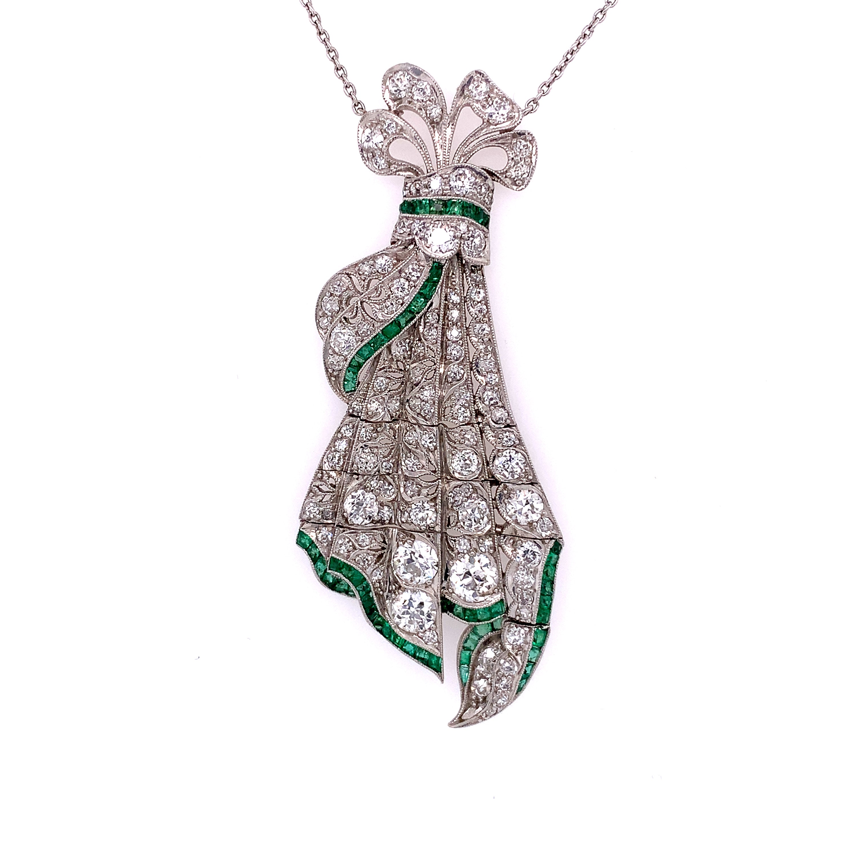 Art Deco Diamond & Emerald Pendant in Platinum