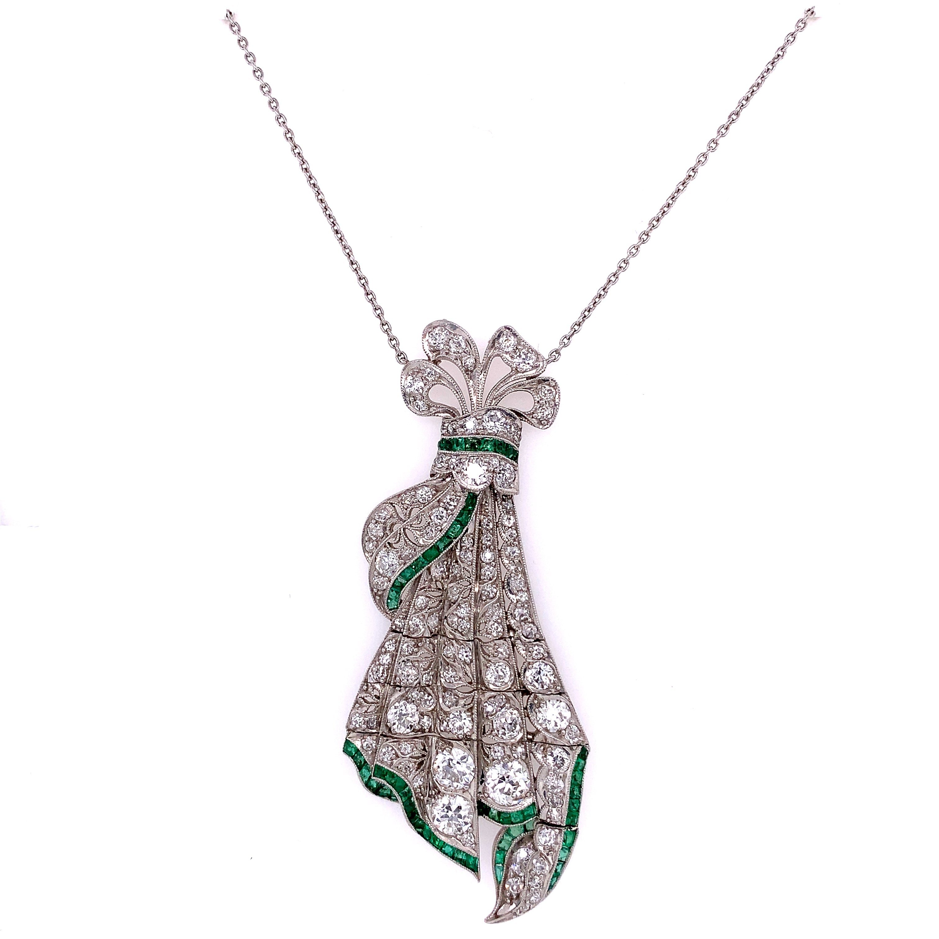 Art Deco Diamond & Emerald Pendant in Platinum