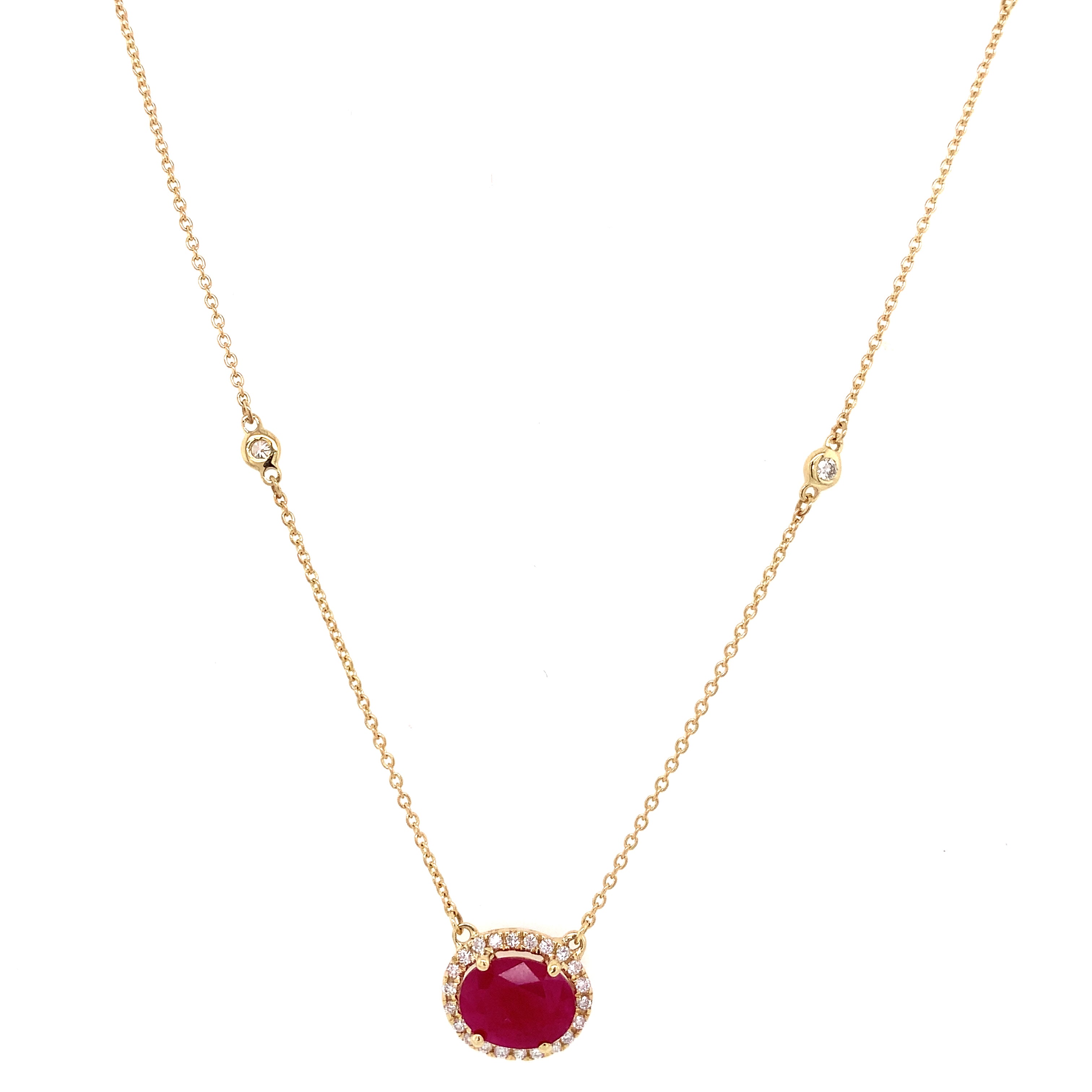 Ruby and Diamond Station Necklace in Yellow Gold